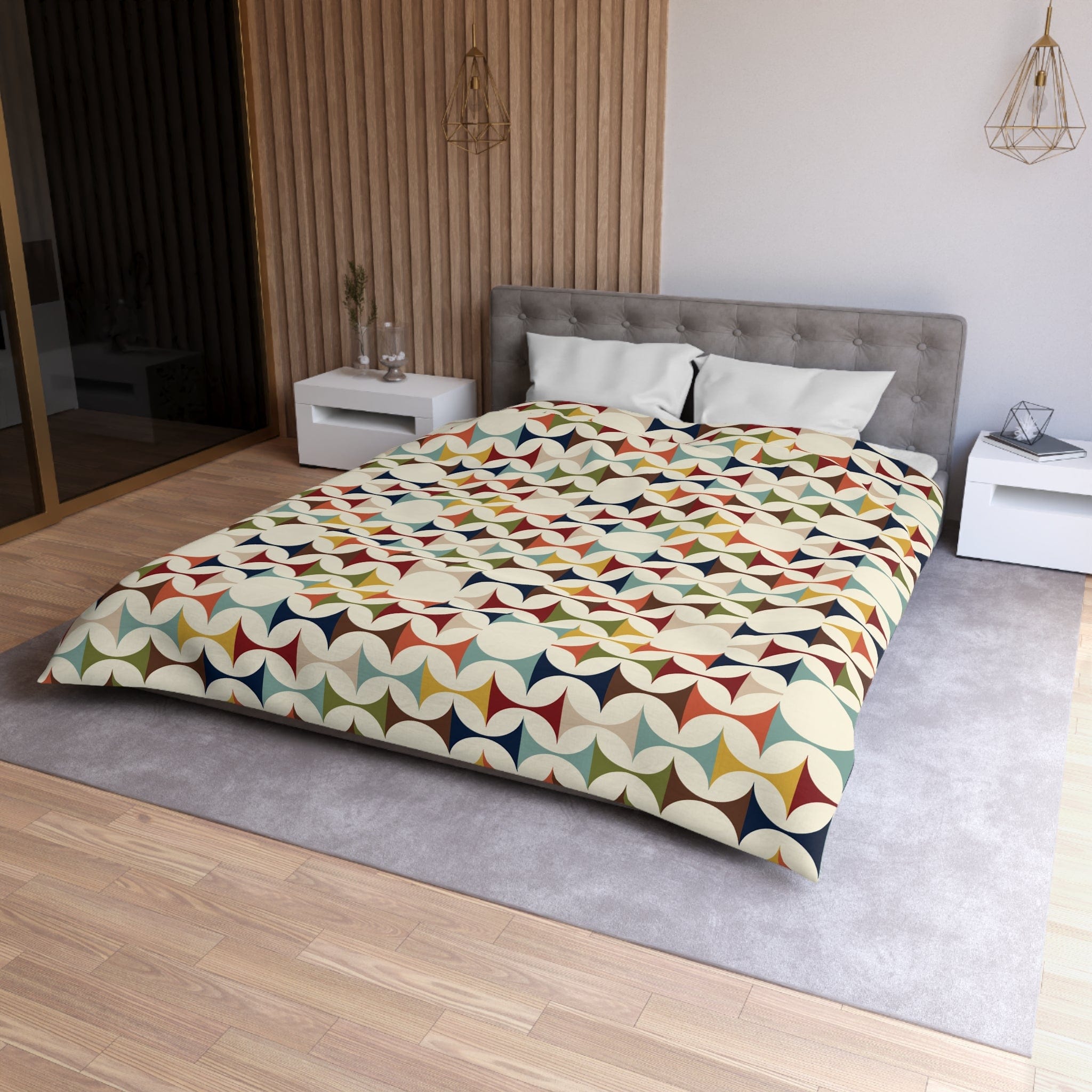 Kate McEnroe New York Mid Century Modern Geometric Duvet Cover, 60s Retro MCM Cream, Teal, Mustard, Rust Color Block BeddingDuvet Covers12655967204850815815