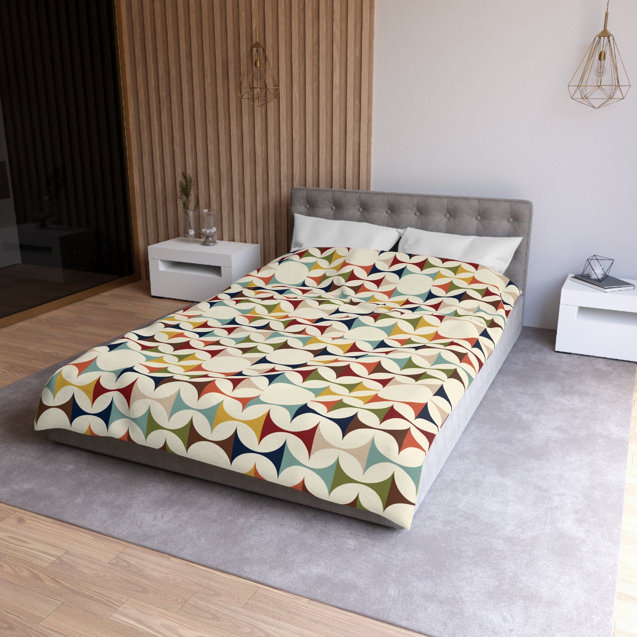 Kate McEnroe New York Mid Century Modern Geometric Duvet Cover, 60s Retro MCM Cream, Teal, Mustard, Rust Color Block BeddingDuvet Covers14093107563173333491