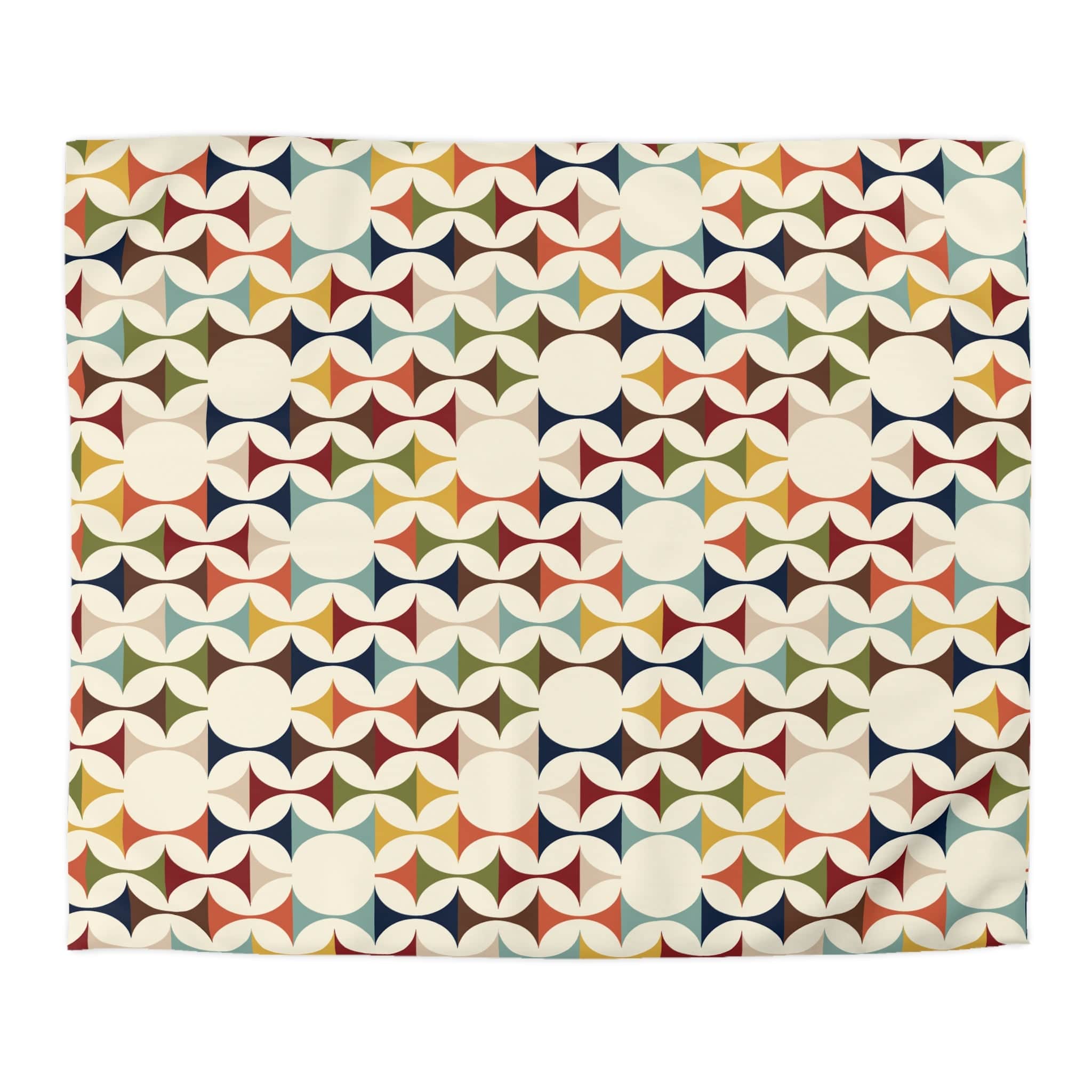 Kate McEnroe New York Mid Century Modern Geometric Duvet Cover, 60s Retro MCM Cream, Teal, Mustard, Rust Color Block BeddingDuvet Covers29146081151225855188