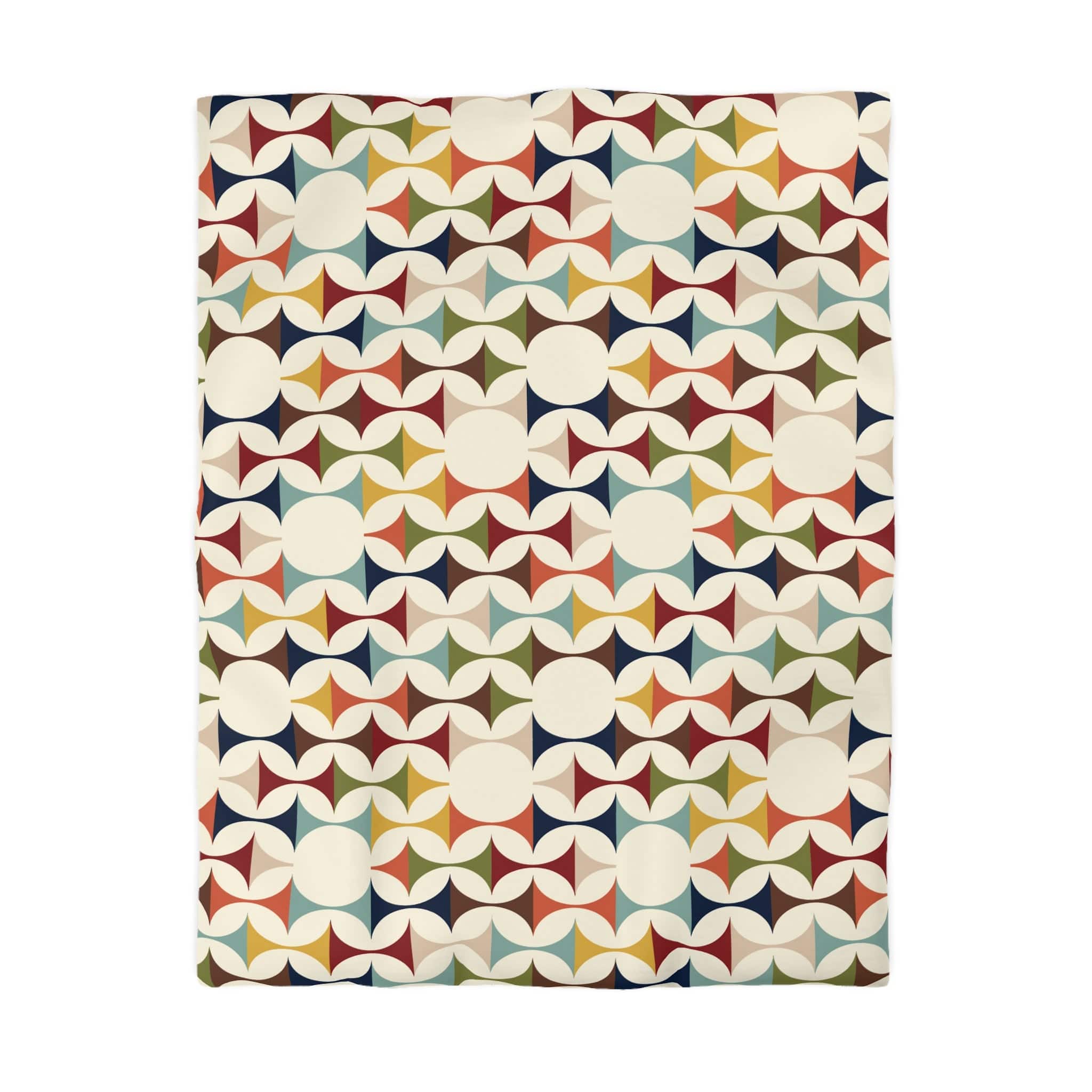 Kate McEnroe New York Mid Century Modern Geometric Duvet Cover, 60s Retro MCM Cream, Teal, Mustard, Rust Color Block BeddingDuvet Covers29146081151225855188