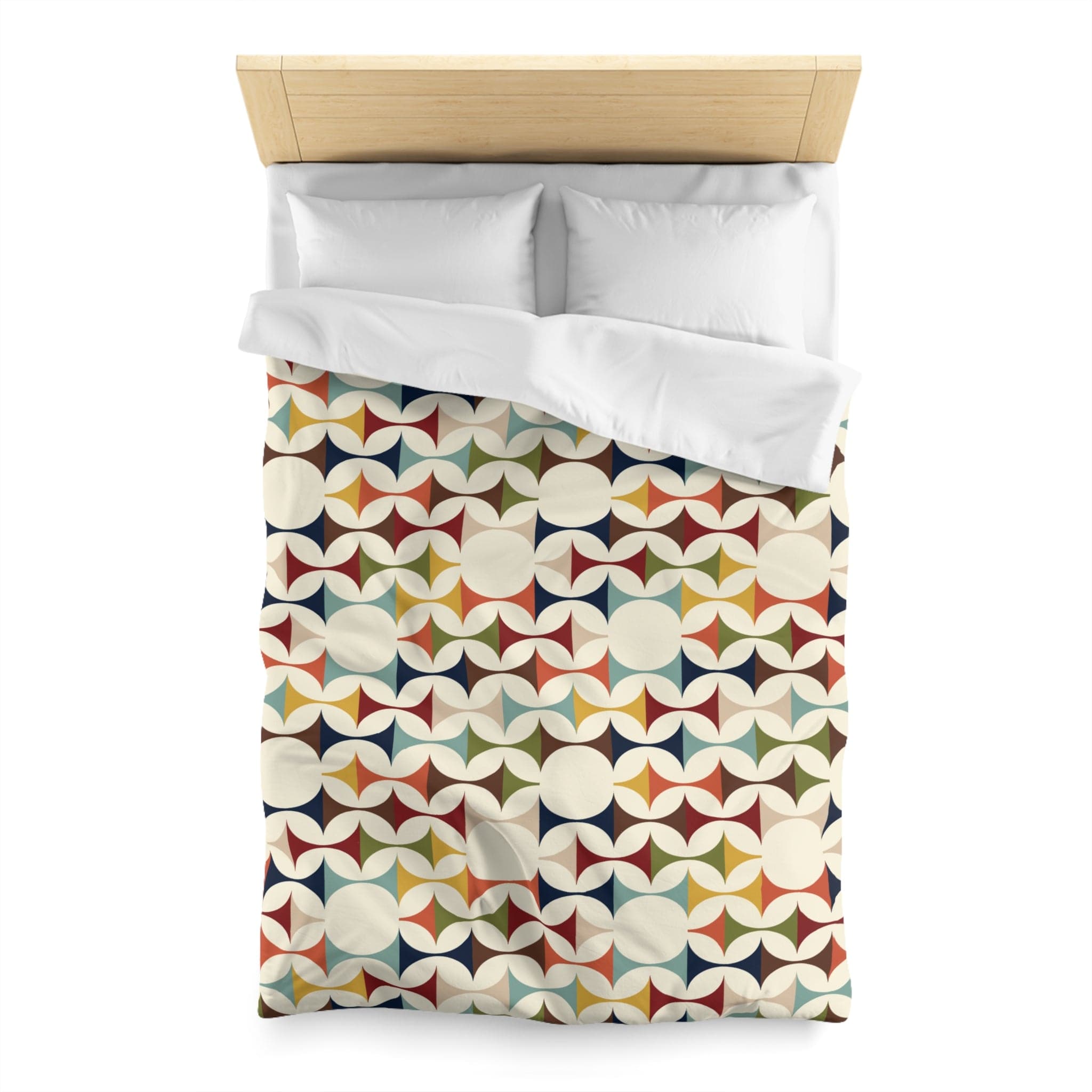 Kate McEnroe New York Mid Century Modern Geometric Duvet Cover, 60s Retro MCM Cream, Teal, Mustard, Rust Color Block BeddingDuvet Covers29146081151225855188