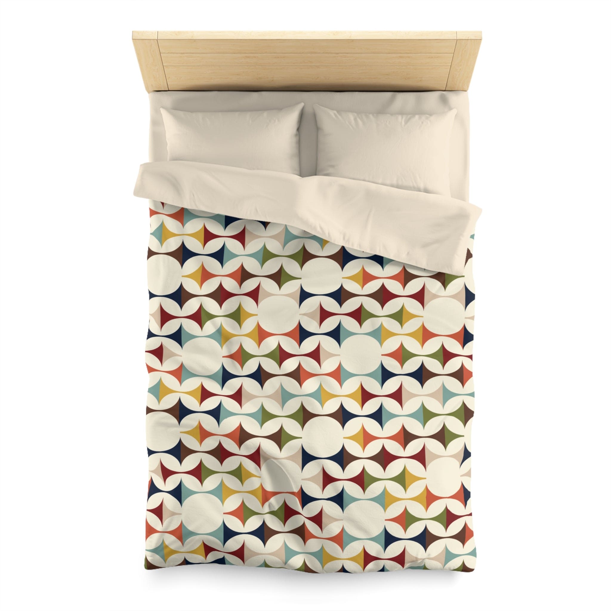 Kate McEnroe New York Mid Century Modern Geometric Duvet Cover, 60s Retro MCM Cream, Teal, Mustard, Rust Color Block BeddingDuvet Covers29146081151225855188