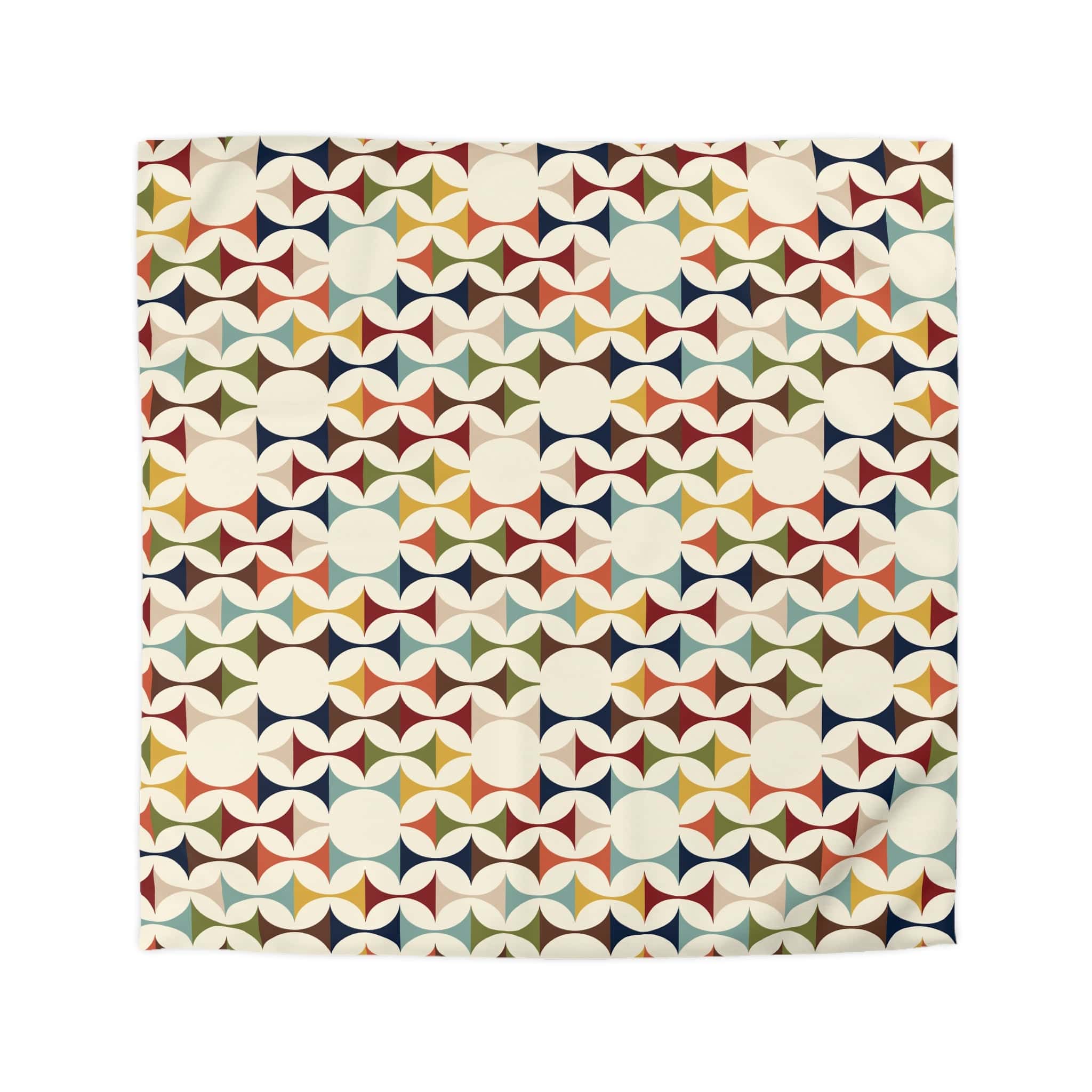 Kate McEnroe New York Mid Century Modern Geometric Duvet Cover, 60s Retro MCM Cream, Teal, Mustard, Rust Color Block BeddingDuvet Covers29146081151225855188