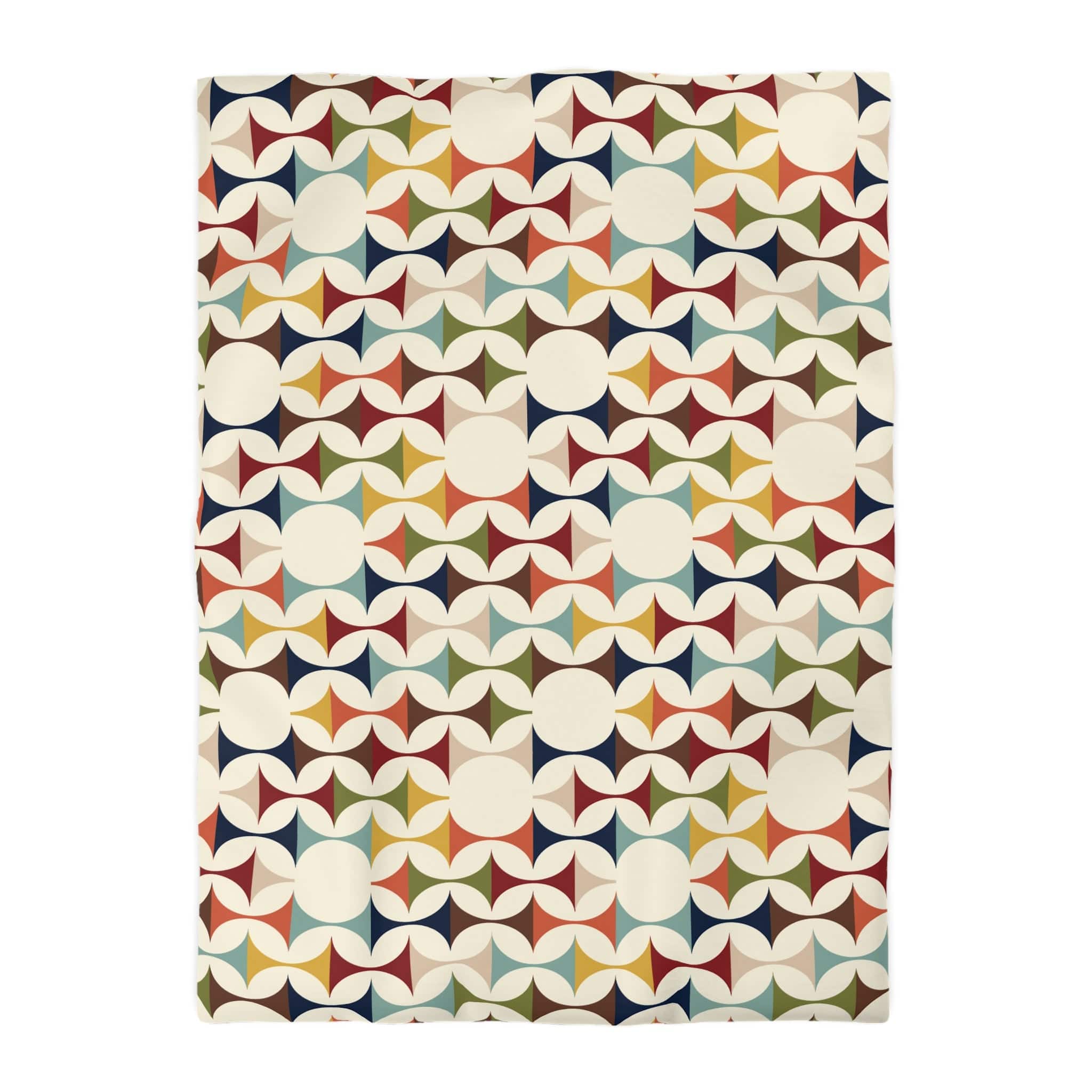 Kate McEnroe New York Mid Century Modern Geometric Duvet Cover, 60s Retro MCM Cream, Teal, Mustard, Rust Color Block BeddingDuvet Covers29146081151225855188