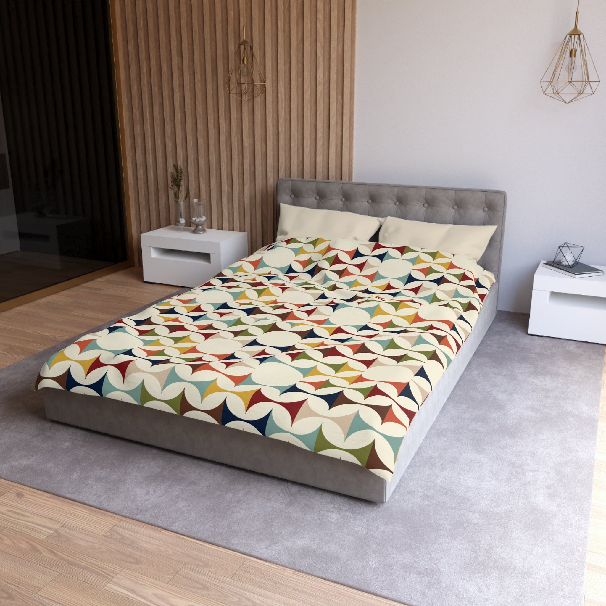 Kate McEnroe New York Mid Century Modern Geometric Duvet Cover, 60s Retro MCM Cream, Teal, Mustard, Rust Color Block BeddingDuvet Covers29807895742223992615