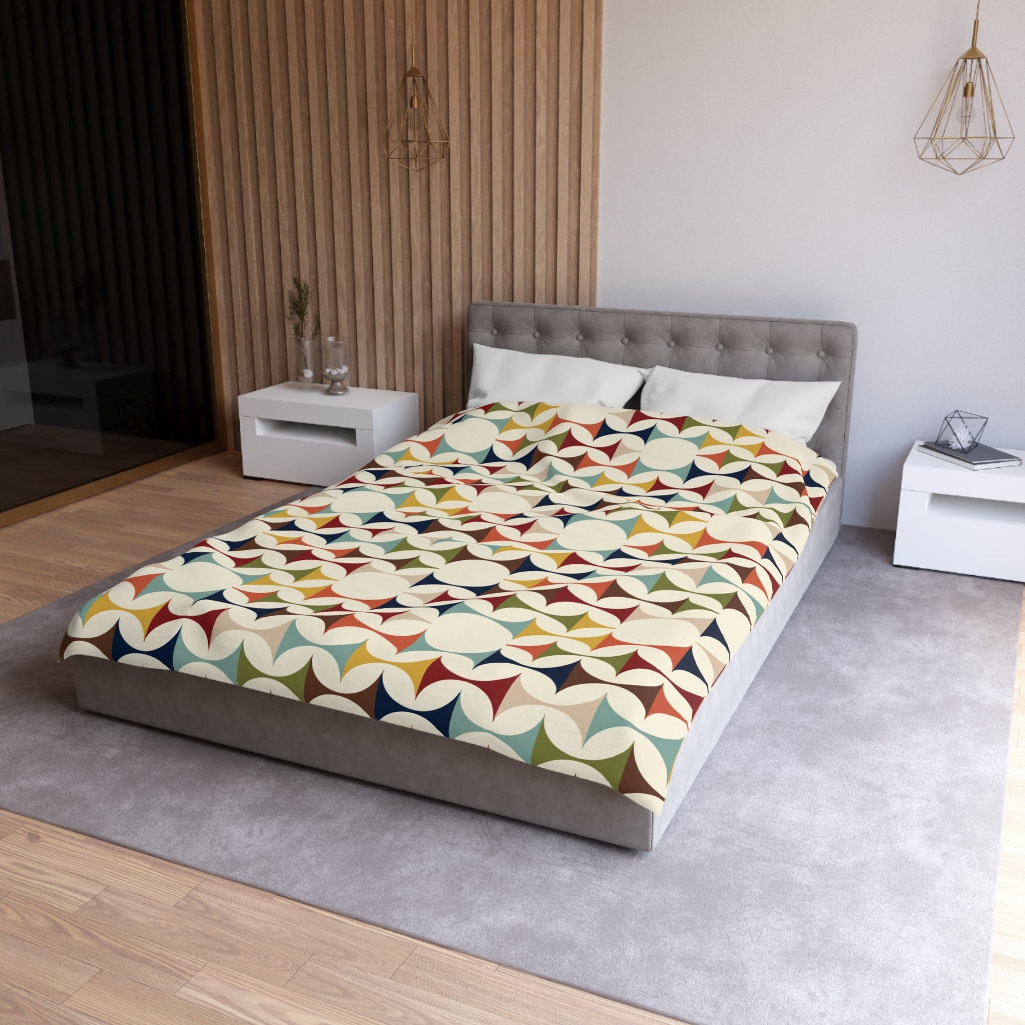 Kate McEnroe New York Mid Century Modern Geometric Duvet Cover, 60s Retro MCM Cream, Teal, Mustard, Rust Color Block BeddingDuvet Covers71800391144087048605
