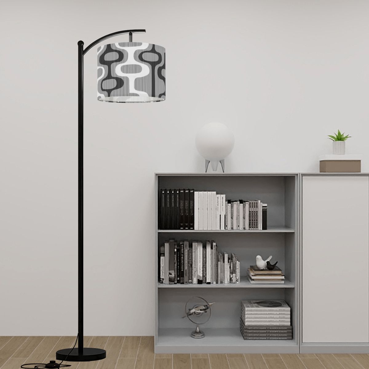 Kate McEnroe New York Mid Century Modern Geometric Gray Drum Lamp ShadeLamp ShadesnmCAgKCDN2