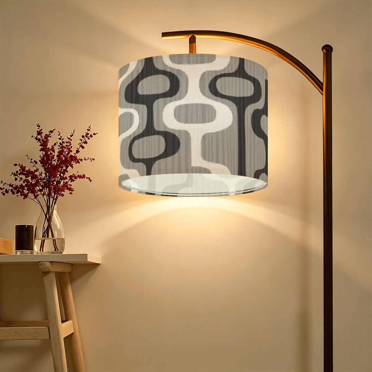 Kate McEnroe New York Mid Century Modern Geometric Gray Drum Lamp ShadeLamp ShadesnmCAgKCDN2