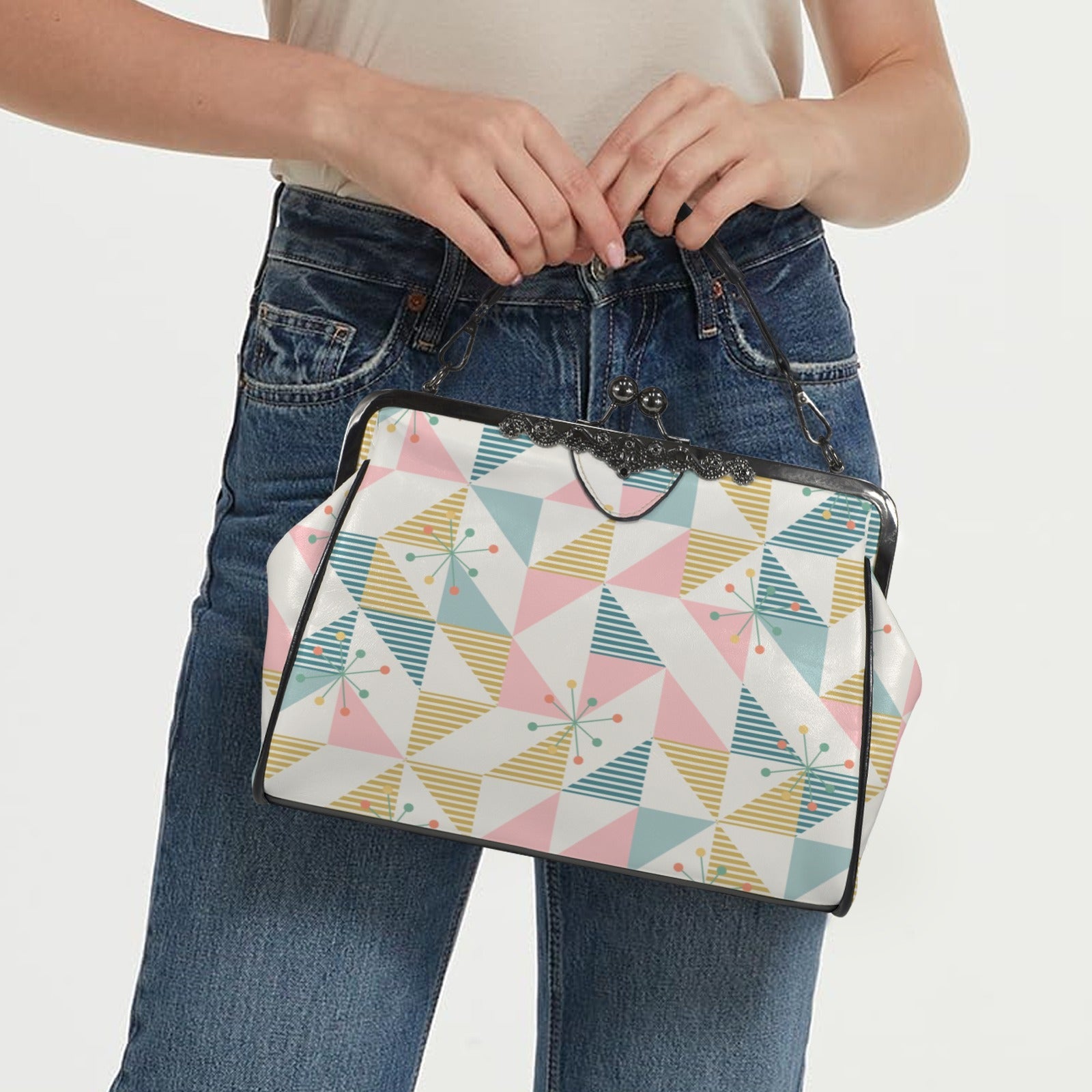 Kate McEnroe New York Mid Century Modern Geometric Kisslock HandbagCrossbody BagsD3274948