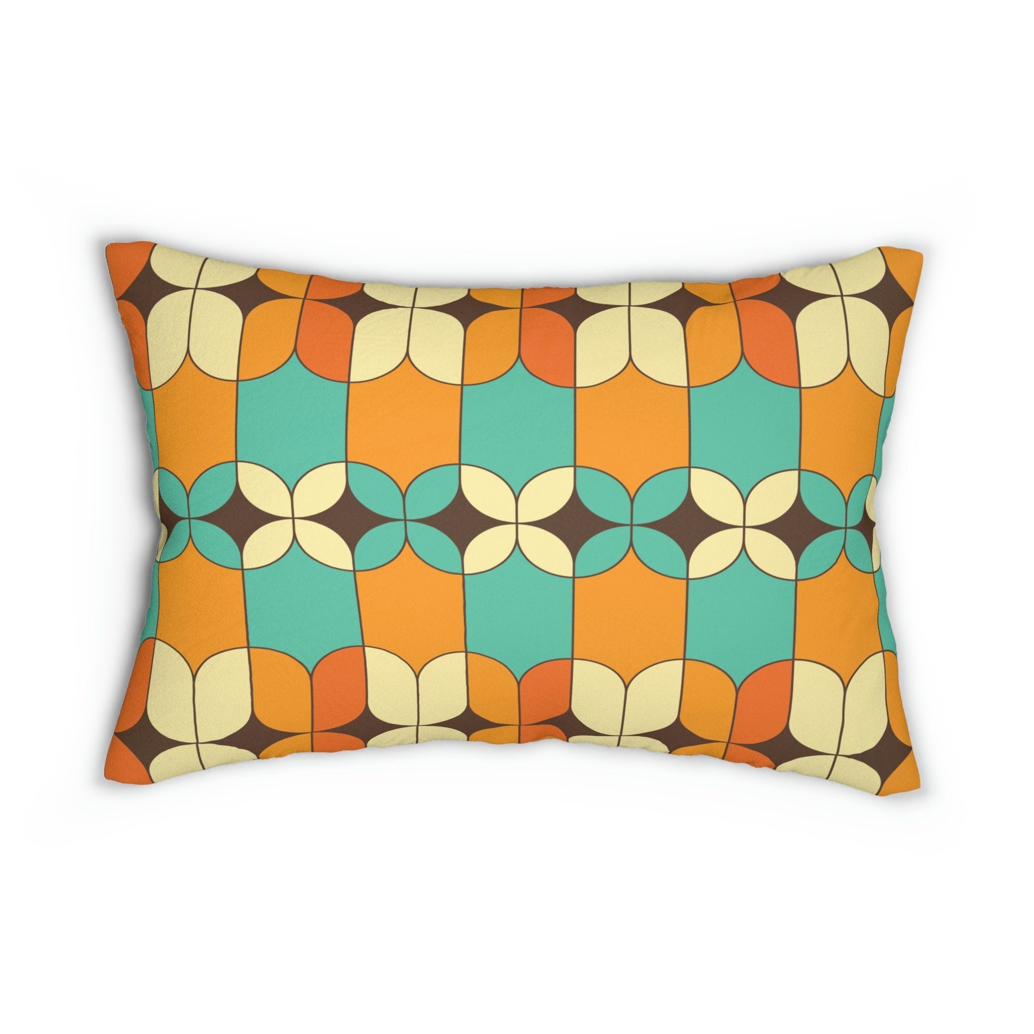 Kate McEnroe New York Mid Century Modern Geometric Lumbar Pillow, Retro Orange, Turquoise, Ivory, Brown Accent Pillow, Mid Mod Vintage Atomic Age DecorLumbar Pillows18430096586641799423