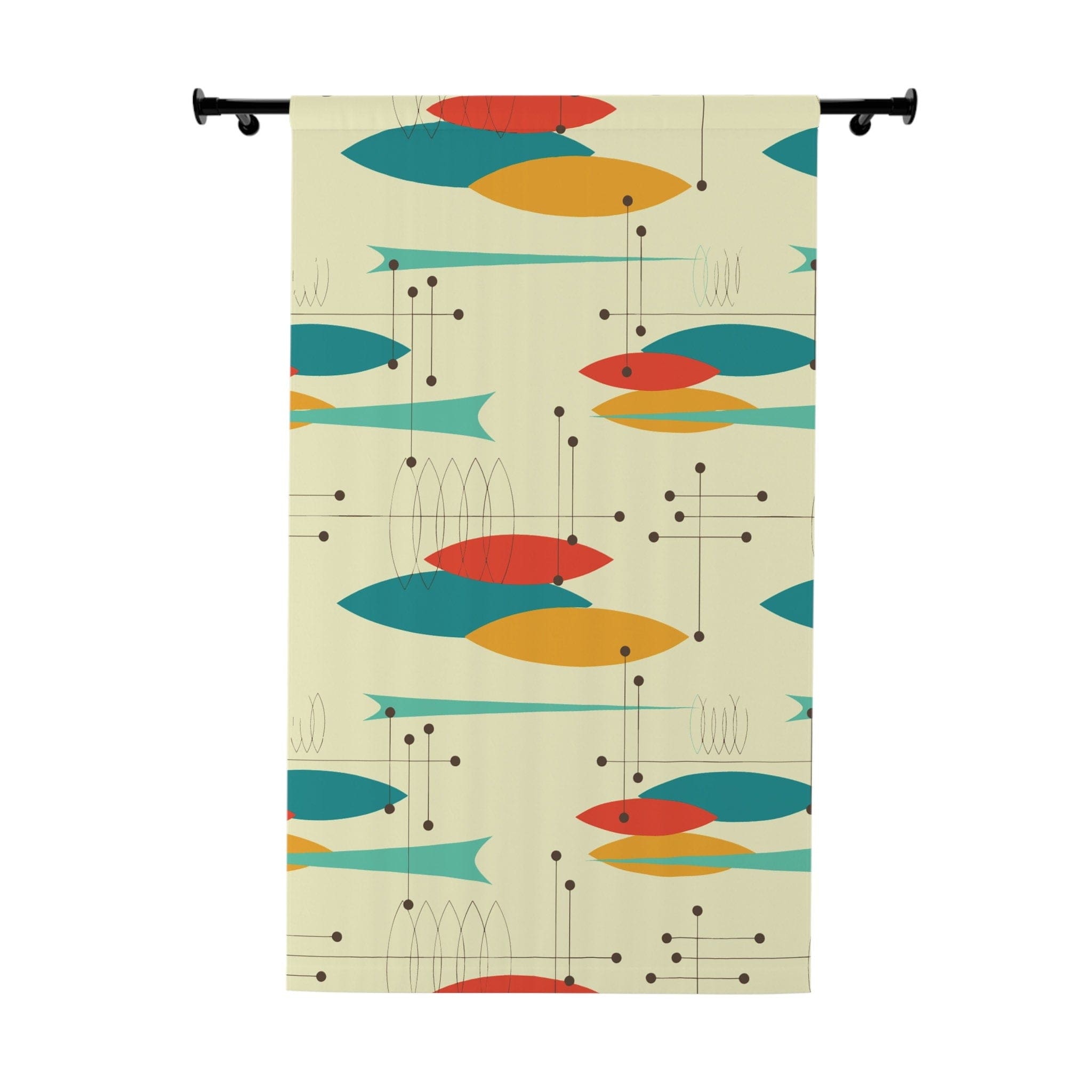 Kate McEnroe New York Mid Century Modern Geometric Pattern Curtains - Retro Atomic Style Starburst Prints in Orange, Aqua, Mustard and TealWindow CurtainsW30S - FIS - CRE - SH6