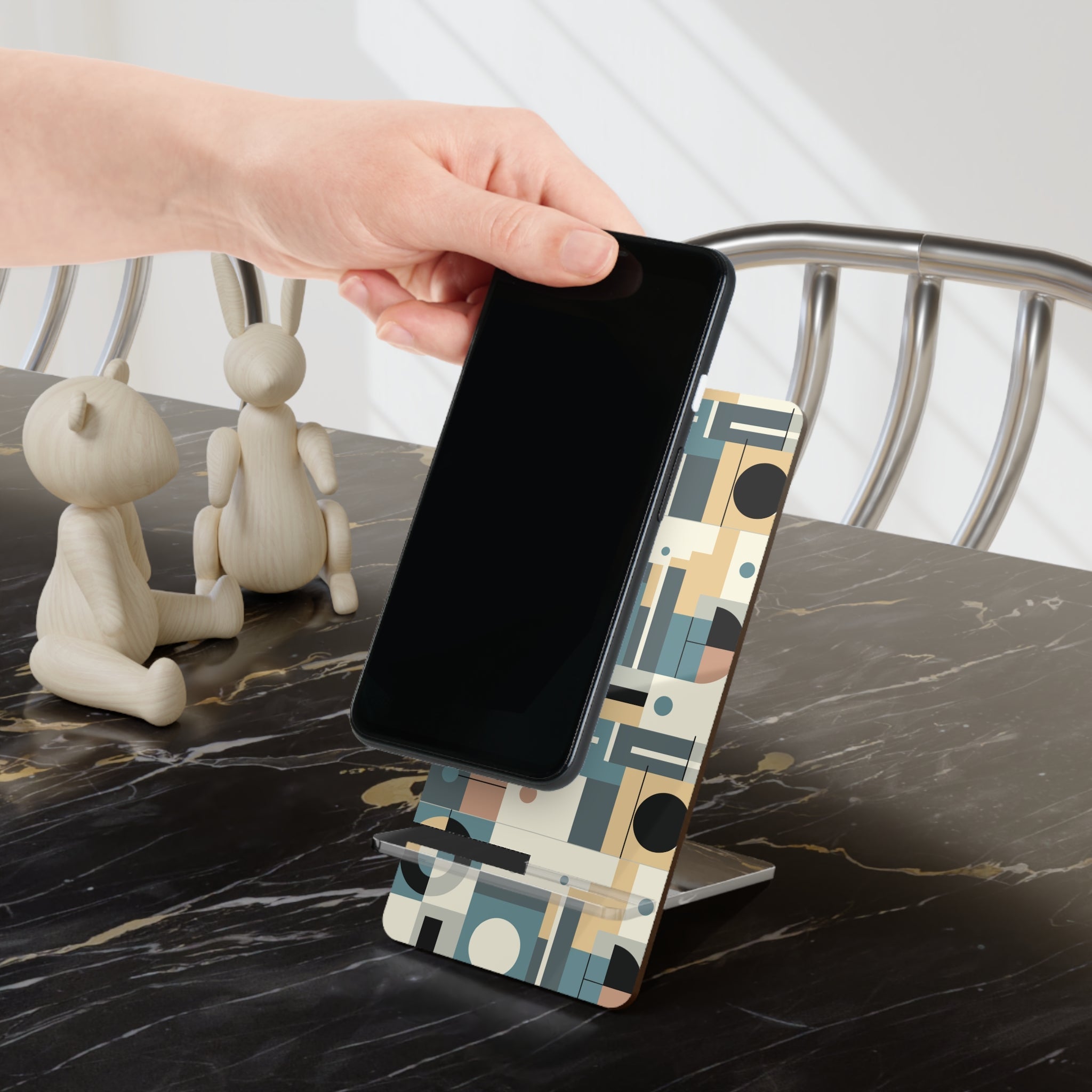 Kate McEnroe New York Mid Century Modern Geometric Phone Stand, Retro Abstract Smartphone Holder, Scandinavian Style Tech DisplayMobile Phone Stands26817932866774890426