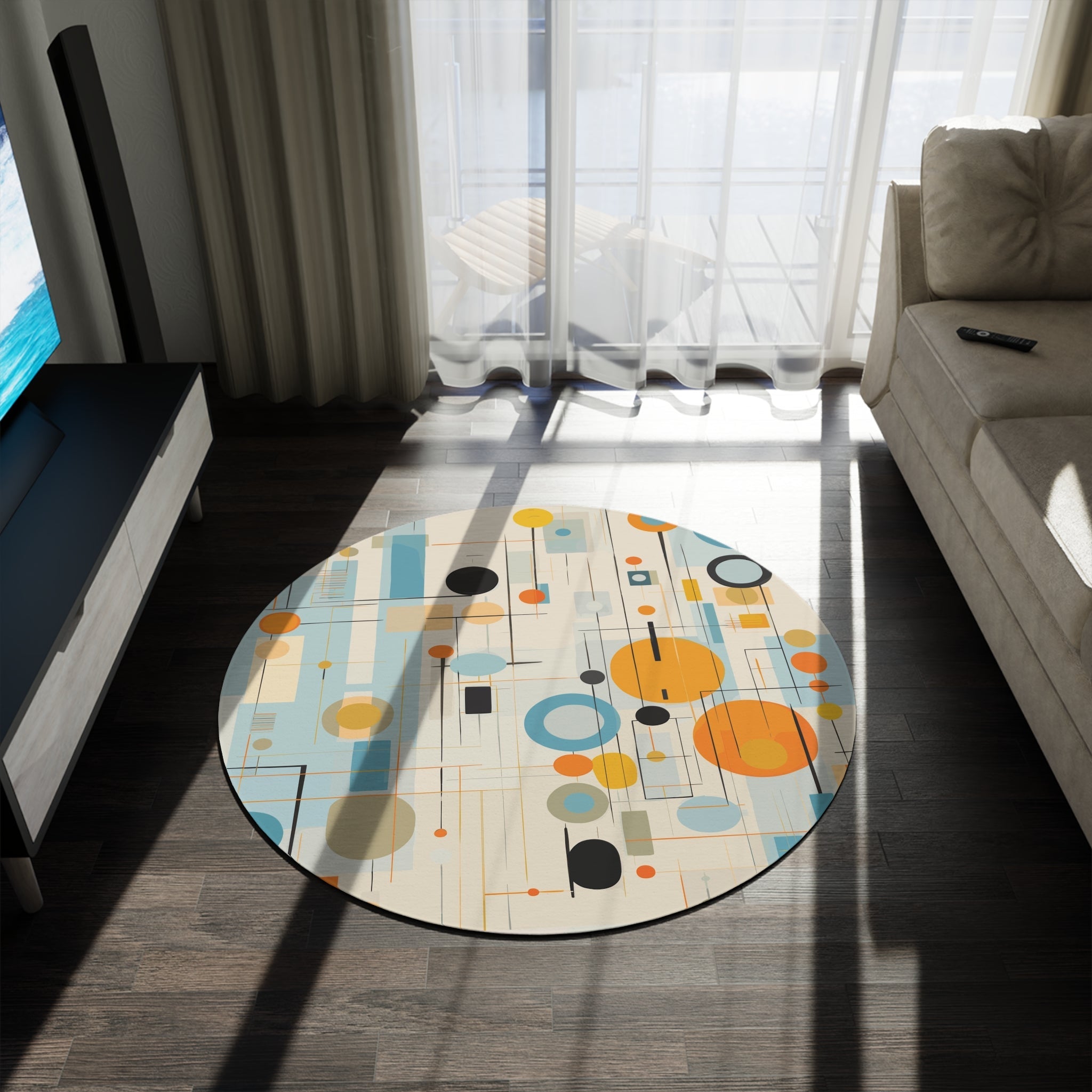 Kate McEnroe New York Mid Century Modern Geometric Round Rug, Retro 50s Atomic Orbs Mod Area CarpetRugs29098282937676137217