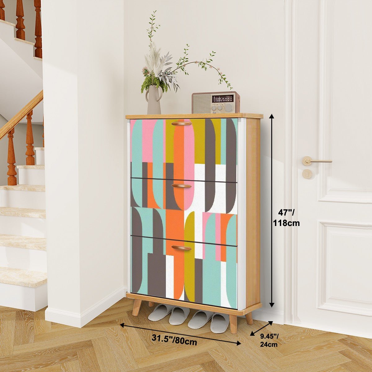 Kate McEnroe New York Mid Century Modern Geometric Shoe Cabinet Retro 60s AccentShoe StorageQ05Yk5jpcB