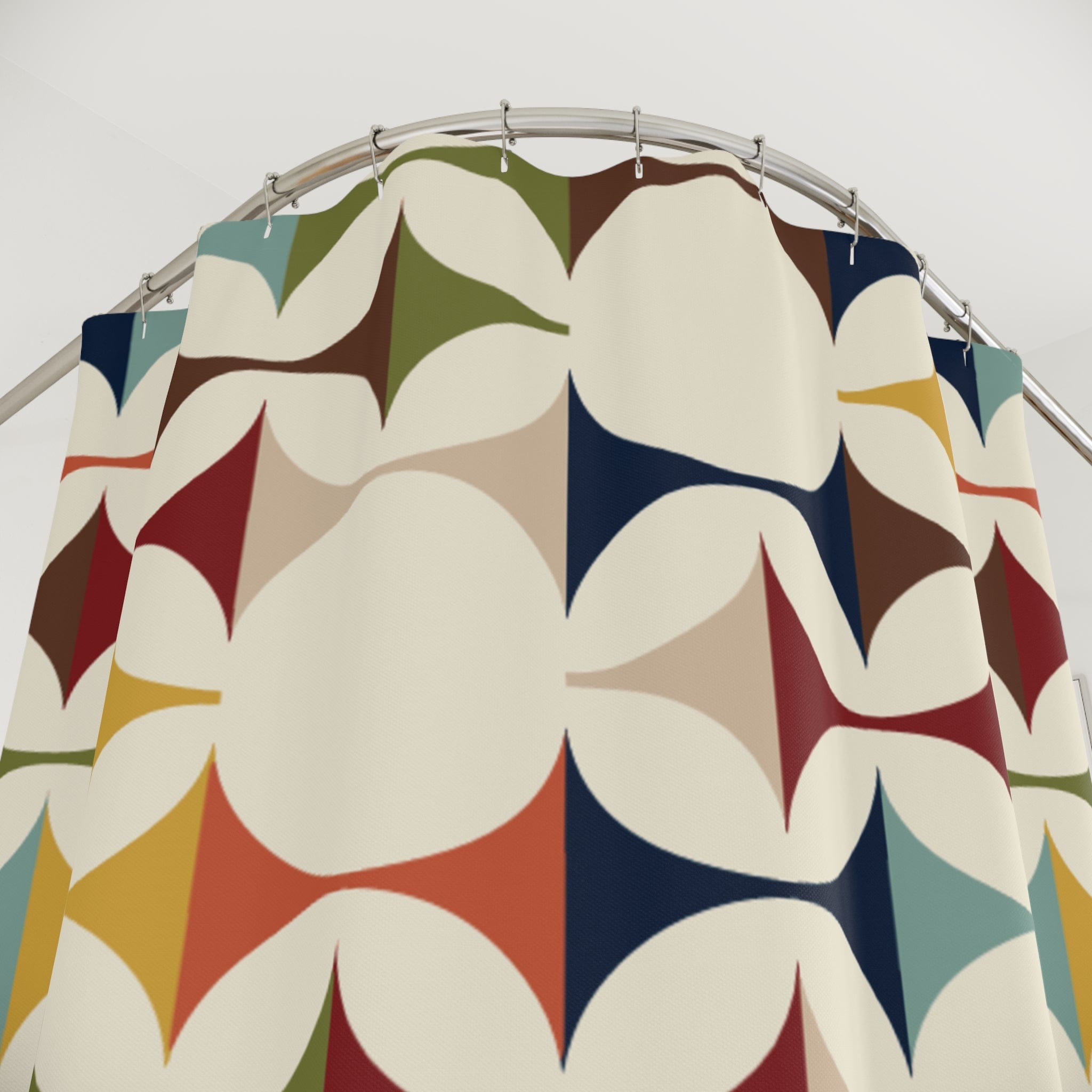 Kate McEnroe New York Mid Century Modern Geometric Shower Curtain, 60s Retro MCM Cream, Teal, Mustard, Rust Color Bath DecorShower Curtains28828213700925365354