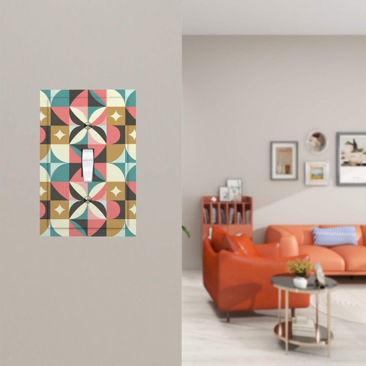 Kate McEnroe New York Mid Century Modern Geometric Switch Plate, Retro 60s Diamond Starburst Teal Pink MustardSwitch Plates5B9pCeVn0k