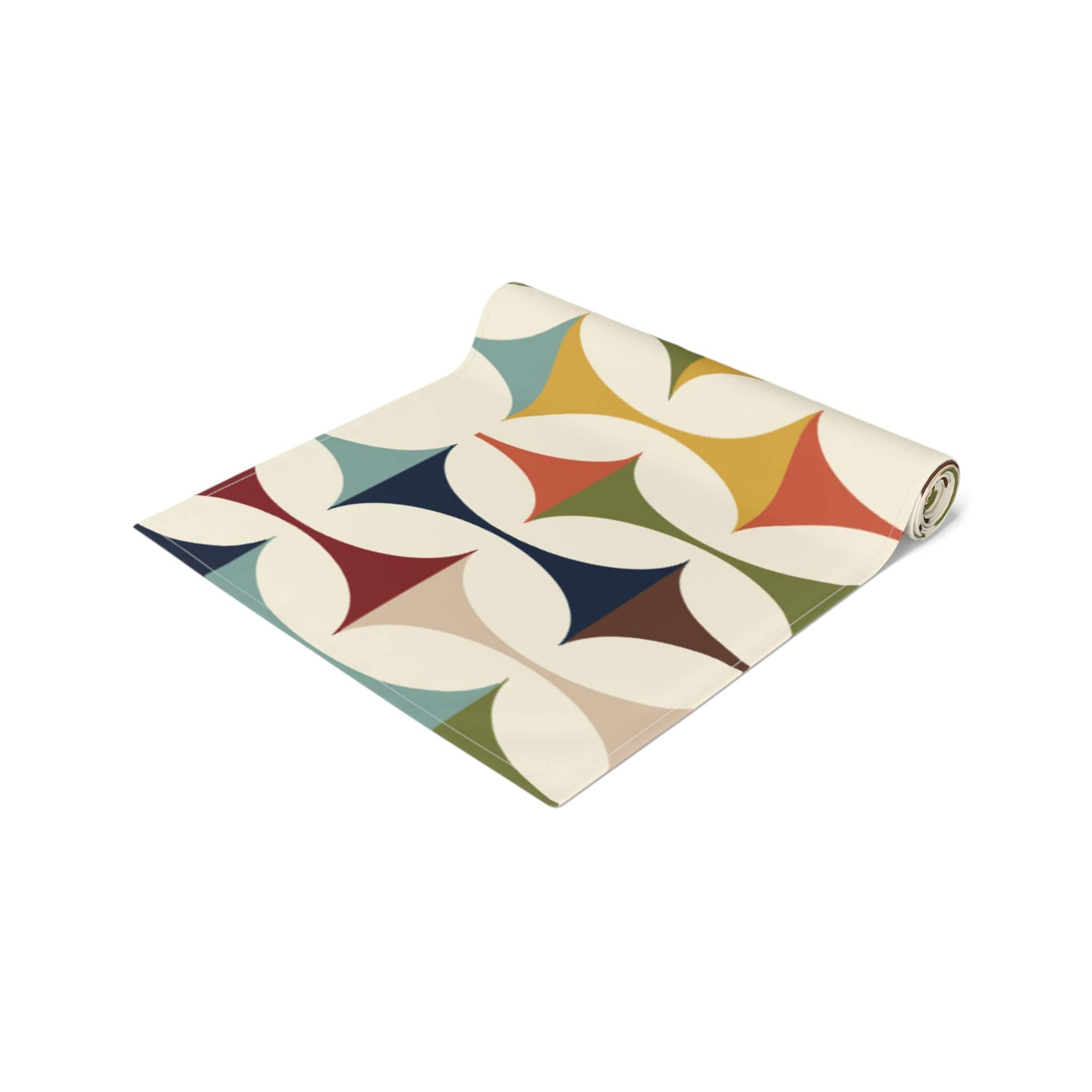 Kate McEnroe New York Mid Century Modern Geometric Table Runner, 60s Retro MCM Cream, Teal, Mustard, Rust Cotton, Poly Table LinensTable Runners10234569013370719751