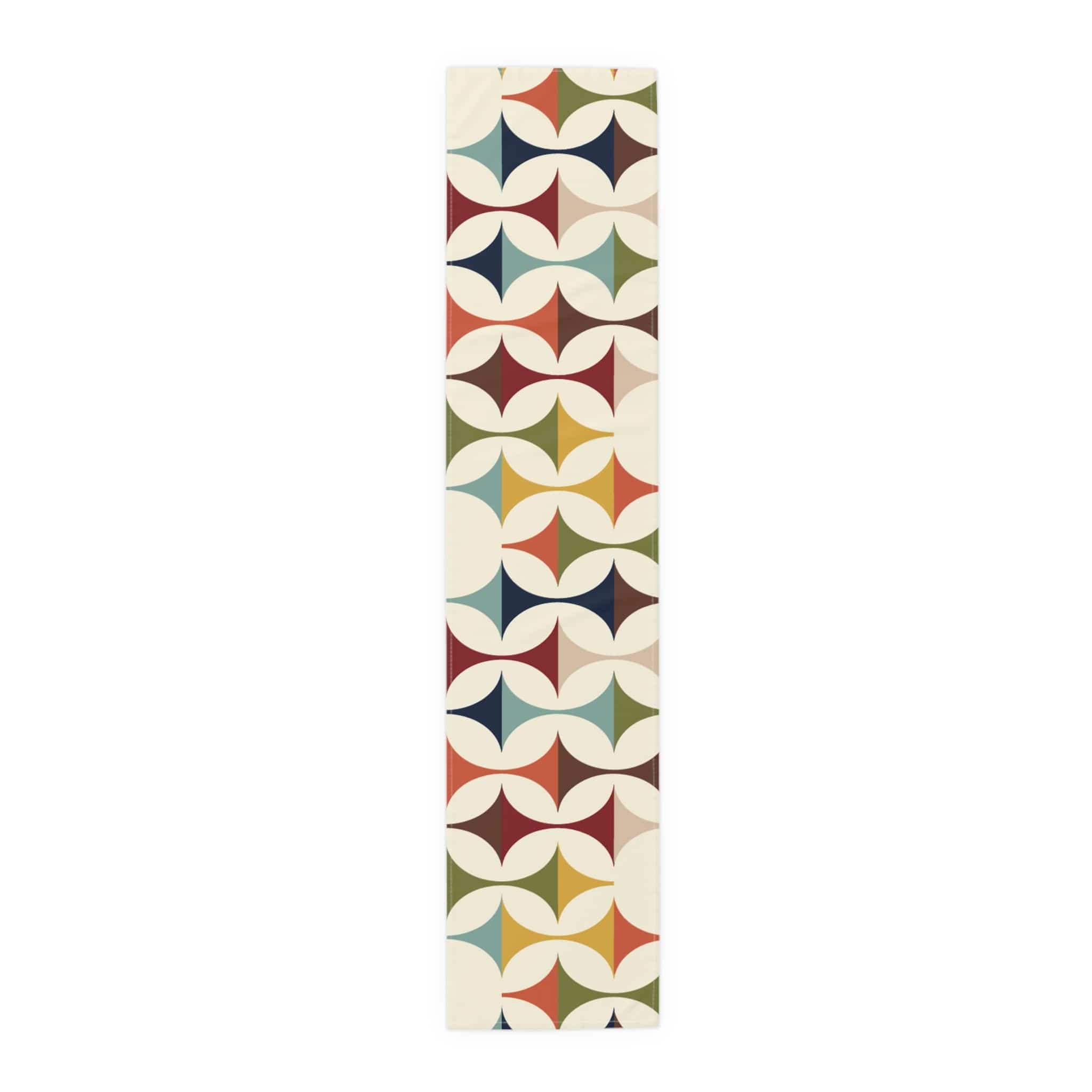 Kate McEnroe New York Mid Century Modern Geometric Table Runner, 60s Retro MCM Cream, Teal, Mustard, Rust Cotton, Poly Table LinensTable Runners10234569013370719751