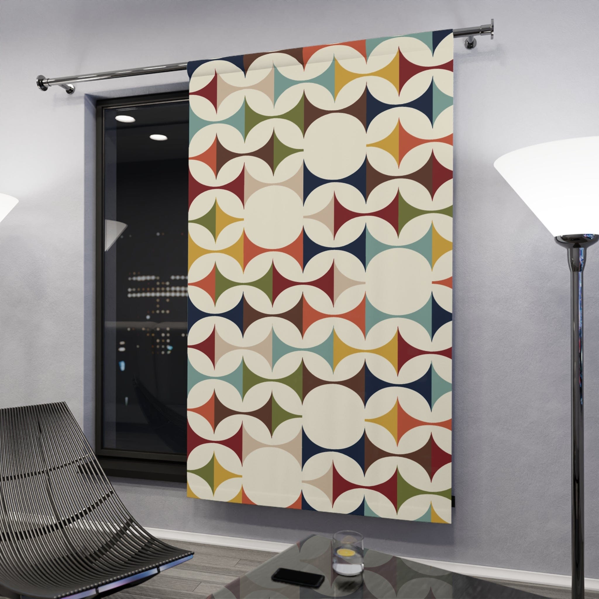 Kate McEnroe New York Mid Century Modern Geometric Window Curtains, 60s Retro MCM Cream, Teal, Mustard, Rust Cotton, Poly Curtain Panel DrapesWindow Curtains22822638753953747894