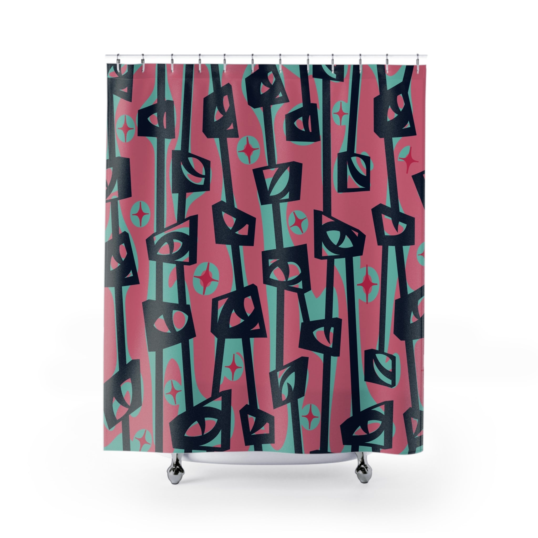 Kate McEnroe New York Mid Century Modern Googie Atomic Cat Eye Tiki Shower CurtainShower Curtains30060696866503718169
