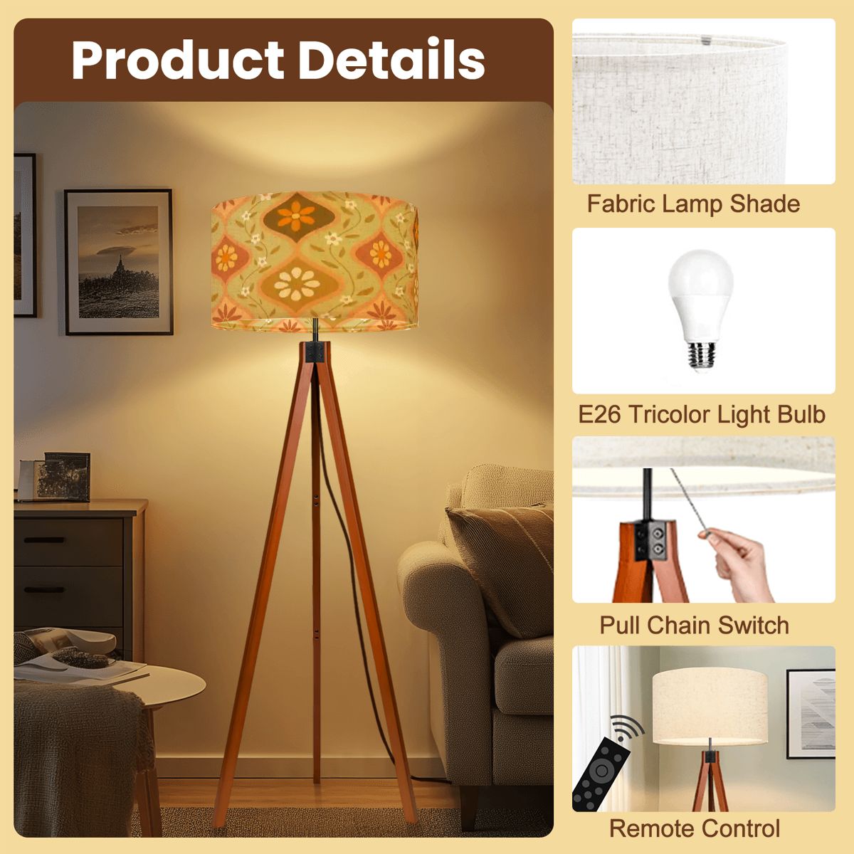 Kate McEnroe New York Mid Century Modern Groovy Flower Power Tripod Floor Lamp, Retro 70s Floral Accent LightingTripod Floor LampsLlBlQXLk03