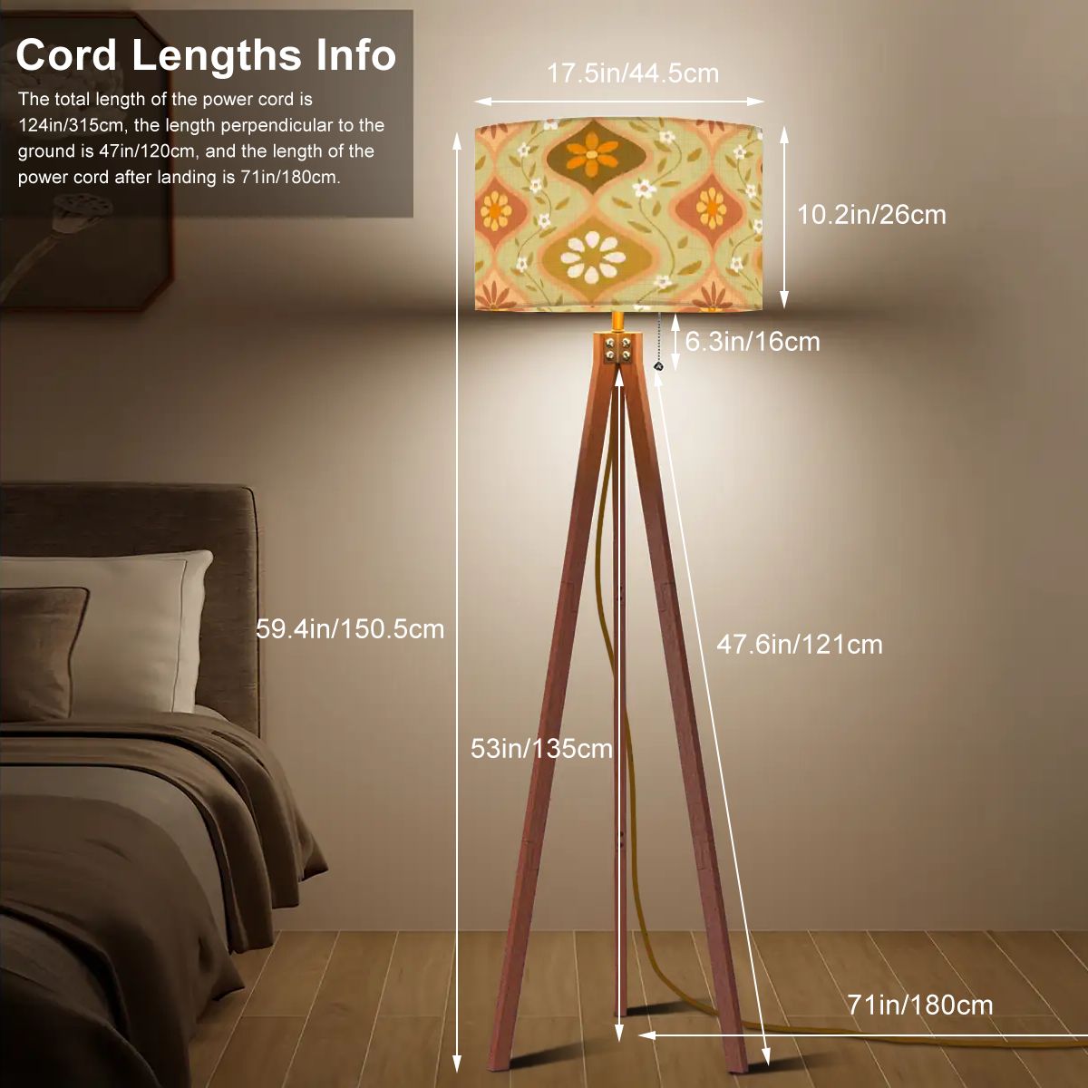 Kate McEnroe New York Mid Century Modern Groovy Flower Power Tripod Floor Lamp, Retro 70s Floral Accent LightingTripod Floor LampsLlBlQXLk03