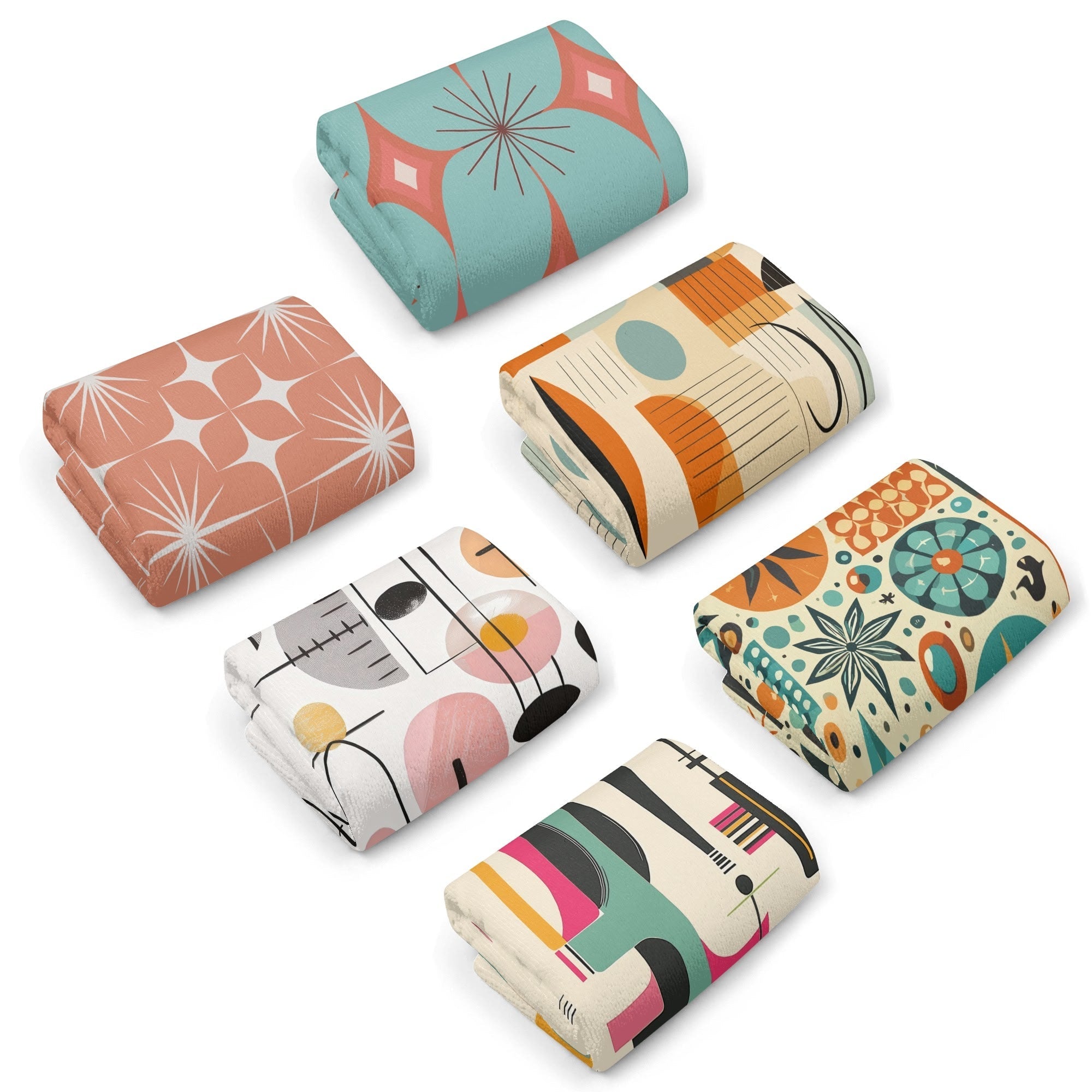 Kate McEnroe New York Mid Century Modern Hand Towels, Retro Atomic Starburst, Mod Geometric Boho Chic Bathroom DecorHand TowelsN4MR925W - 1