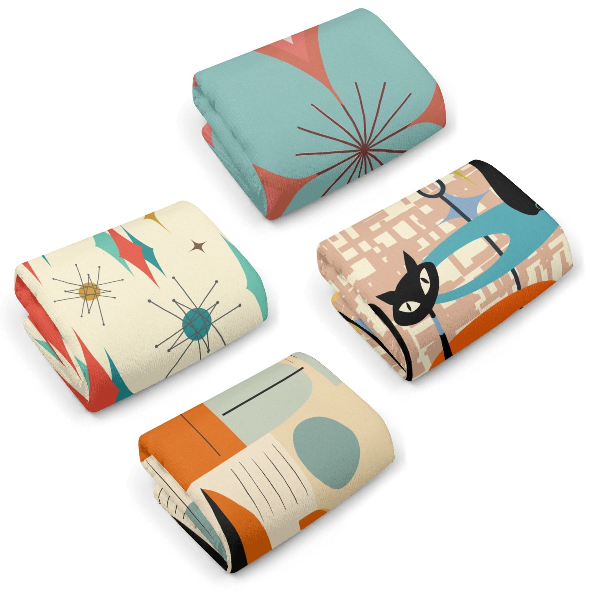 Kate McEnroe New York Mid Century Modern Hand Towels, Retro Starburst Atomic Cat Bath LinensHand TowelsWX17ZX7W-1