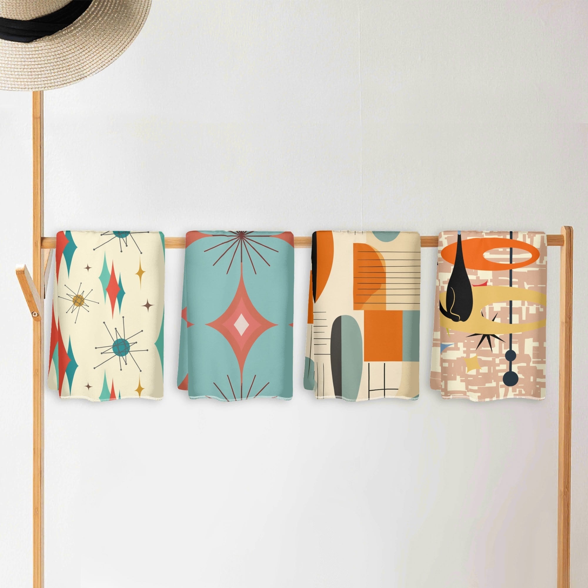 Kate McEnroe New York Mid Century Modern Hand Towels, Retro Starburst Atomic Cat Bath LinensHand TowelsWX17ZX7W-1