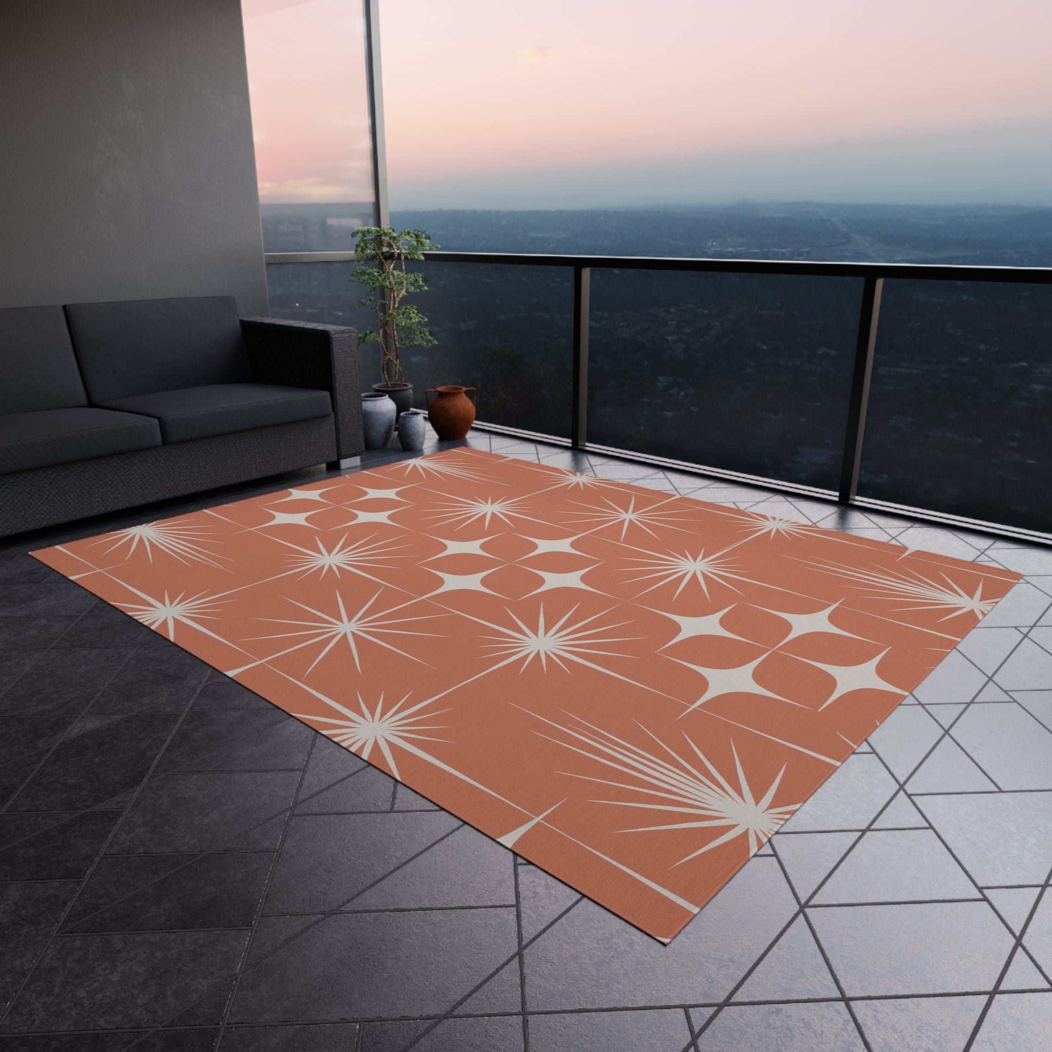 Kate McEnroe New York Mid Century Modern Indoor Outdoor Rug, Retro Atomic Starburst Geometric Area RugRugs28043643123897854468
