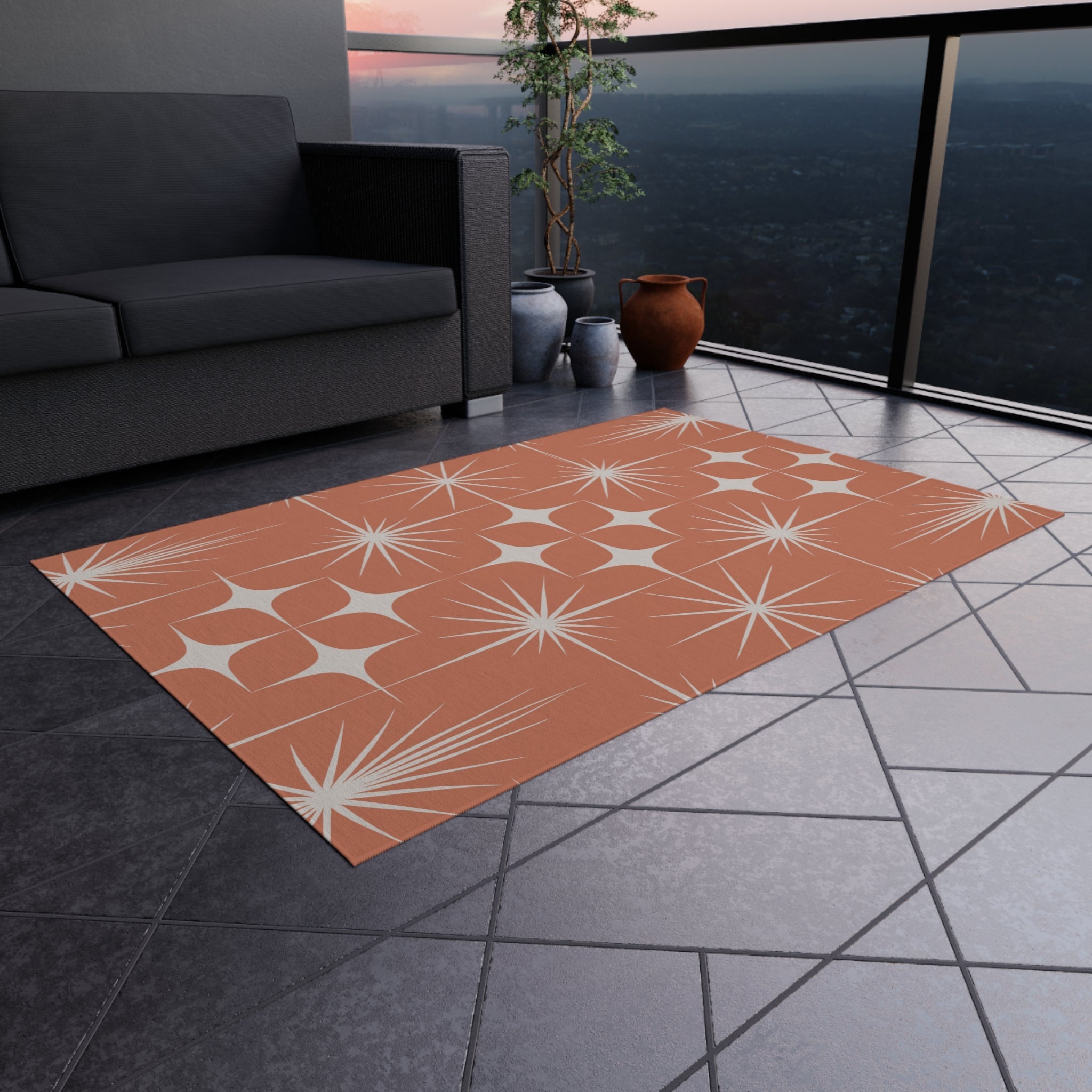 Kate McEnroe New York Mid Century Modern Indoor Outdoor Rug, Retro Atomic Starburst Geometric Area RugRugs28043643123897854468