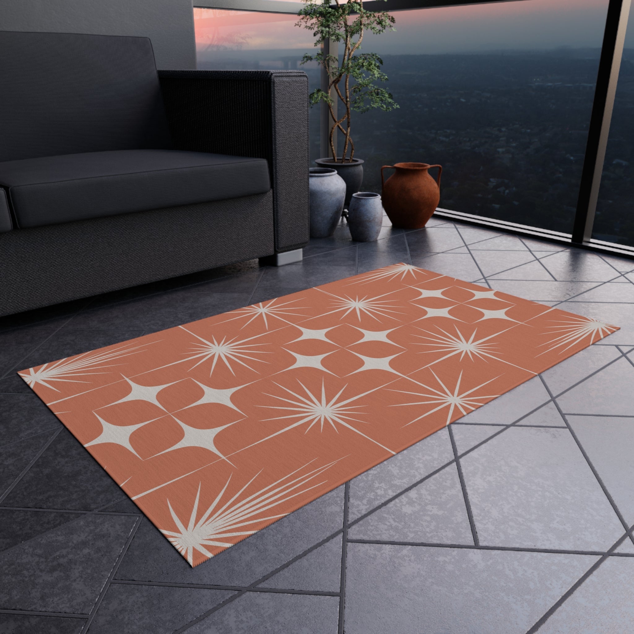 Kate McEnroe New York Mid Century Modern Indoor Outdoor Rug, Retro Atomic Starburst Geometric Area RugRugs28043643123897854468