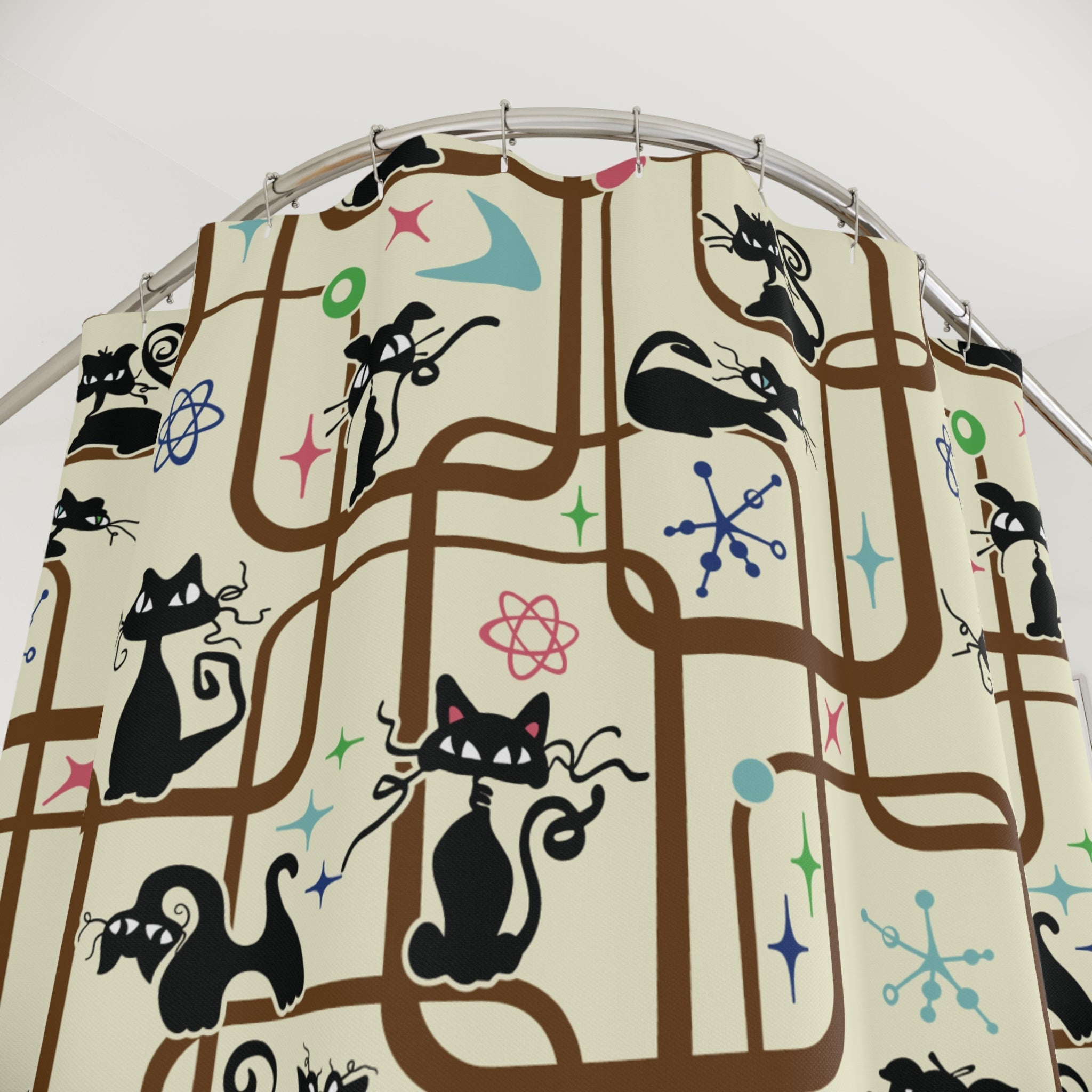 Kate McEnroe New York Mid Century Modern Kitschy Atomic Cat Geometric Bathroom Shower CurtainShower Curtains14127596472708642007