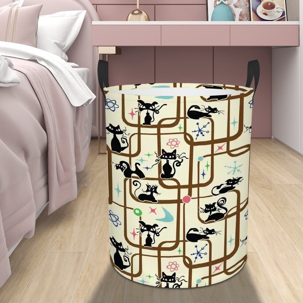 Kate McEnroe New York Mid Century Modern Kitschy Atomic Cat Geometric Laundry BasketLaundry BasketsQjOHFpm5hI