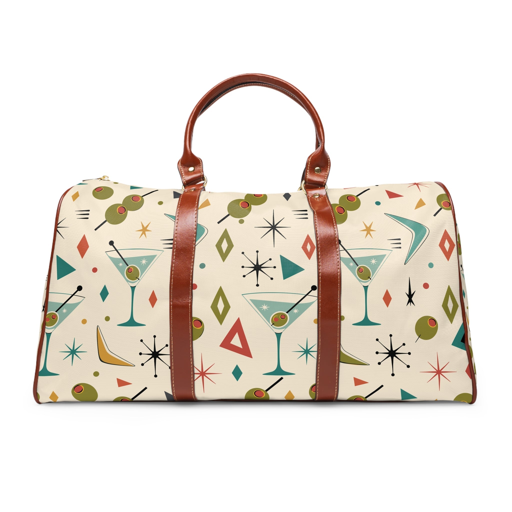 Kate McEnroe New York Mid Century Modern Martini Olive Duffle Bag, Retro Cocktail WeekenderDuffel Bags12295169788414308288