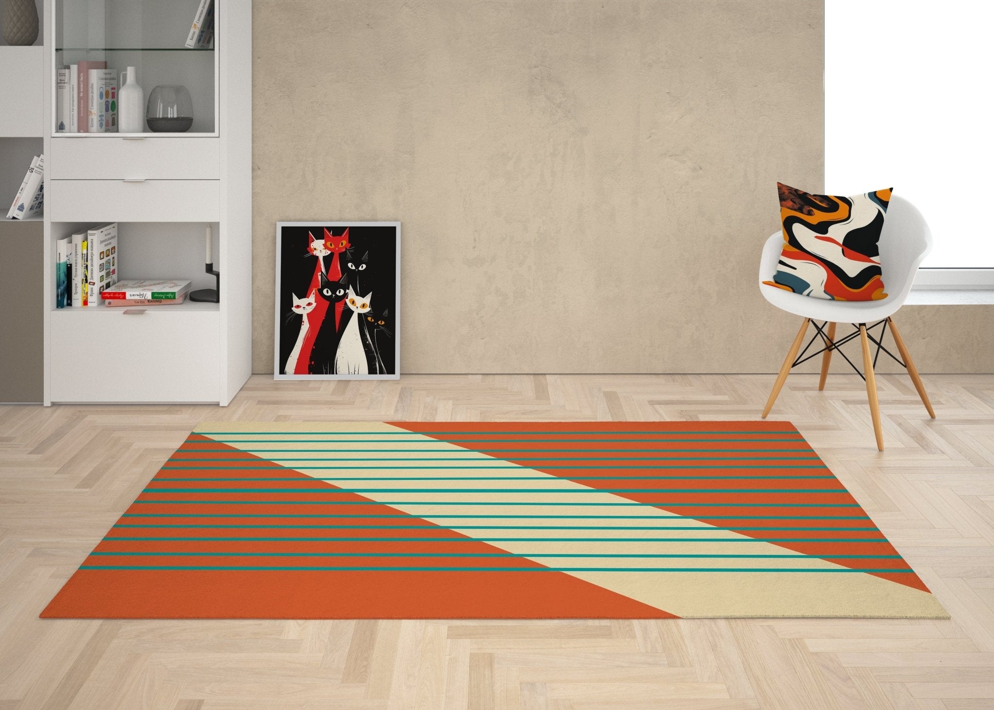 Kate McEnroe New York Mid Century Modern Minimalist Teal Stripe Area RugRugs82775020190734852324