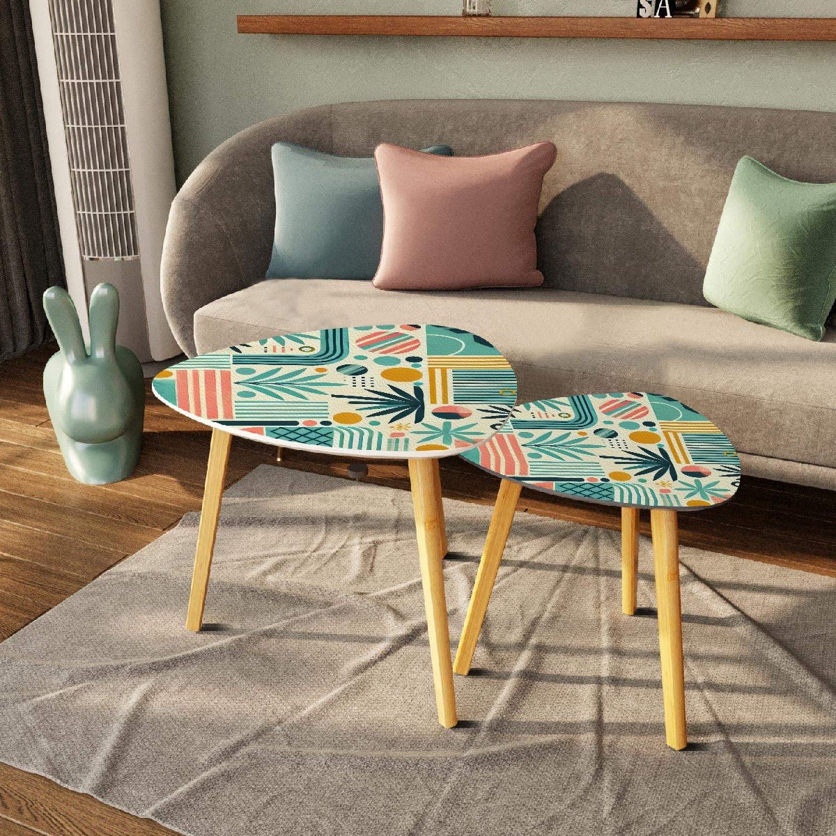 Kate McEnroe New York Mid Century Modern Nesting Tables, Retro Palm Springs Atomic Accent, Mod Geometric BohoNesting TablesTGNYslkQGS