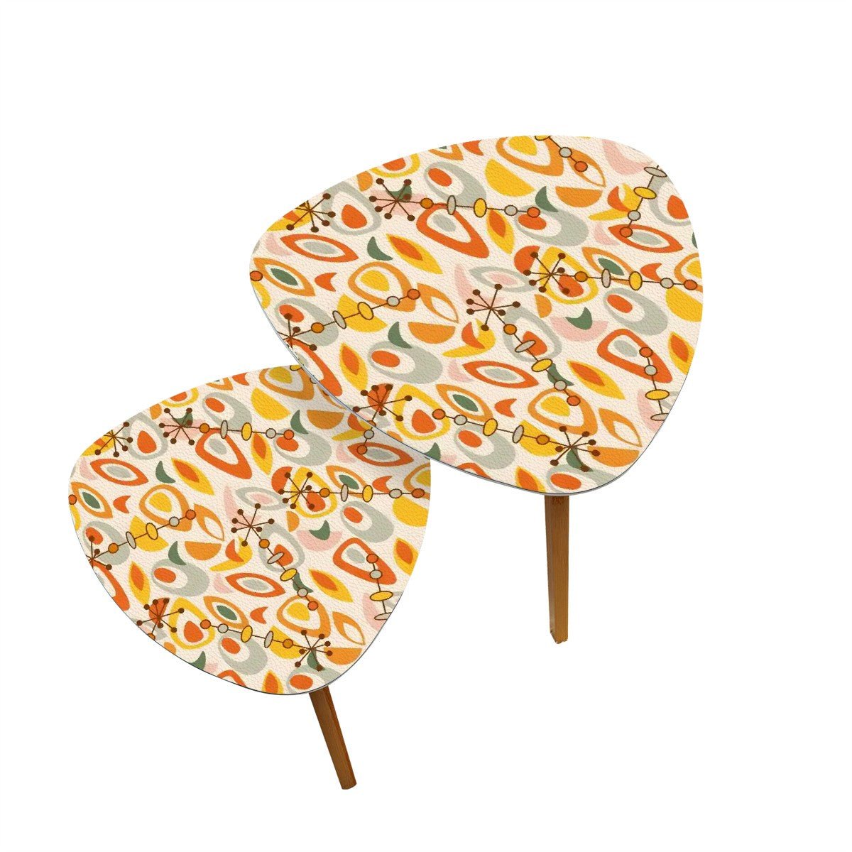 Kate McEnroe New York Mid Century Modern Orange Yellow Nesting Tables, Retro Boomerang Starburst Accent Furniture SetNesting TablesWoXzAZyHiY