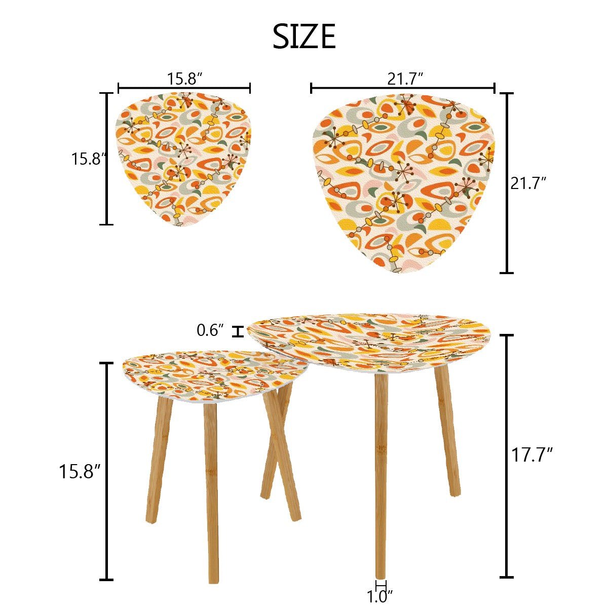 Kate McEnroe New York Mid Century Modern Orange Yellow Nesting Tables, Retro Boomerang Starburst Accent Furniture SetNesting TablesWoXzAZyHiY