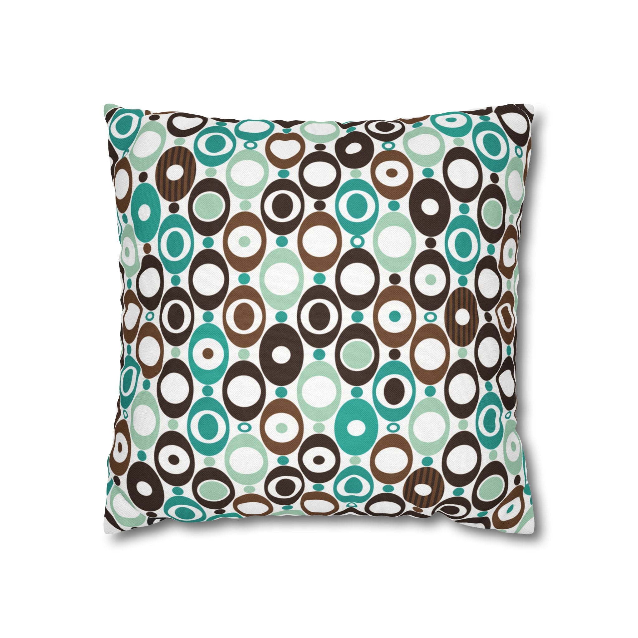 Kate McEnroe New York Mid Century Modern Orb Throw Pillow Cover, Retro Teal Brown 50s Style Cushion CoverThrow Pillow Covers21473257472343564277