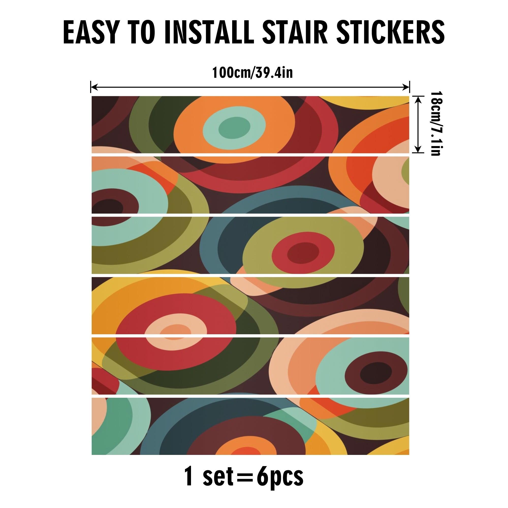 Kate McEnroe New York Mid Century Modern Psychedelic Orbs Stair Risers, Retro Geometric 6pc Stair DecalsStair RisersW398PQJW - 1
