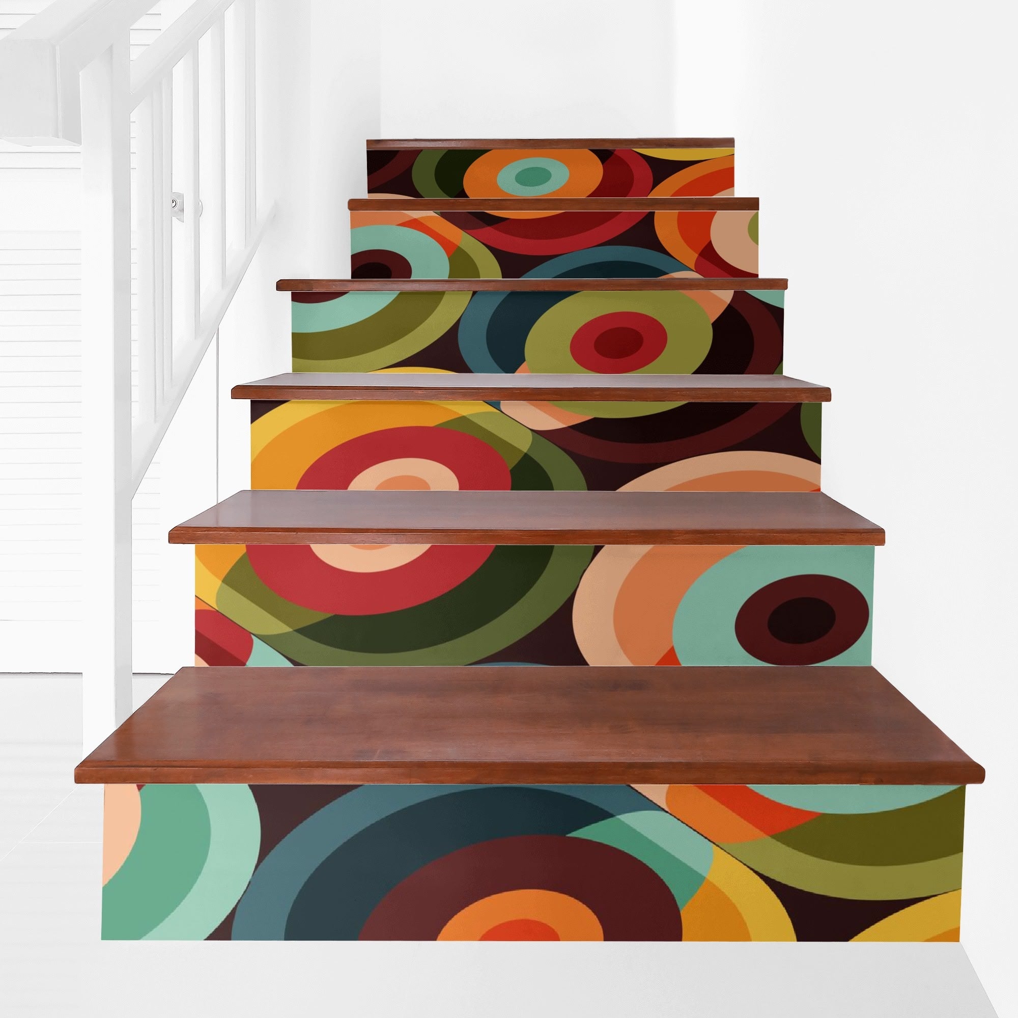 Kate McEnroe New York Mid Century Modern Psychedelic Orbs Stair Risers, Retro Geometric 6pc Stair DecalsStair RisersW398PQJW - 1