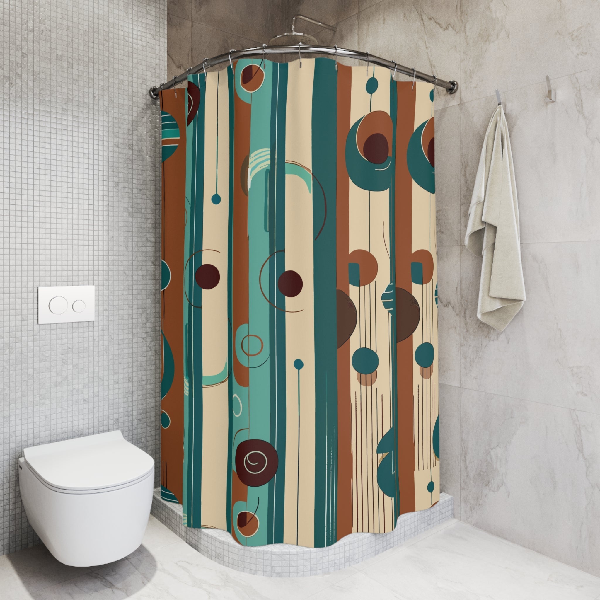 Kate McEnroe New York Mid Century Modern Retro 50s Geometric Orbs Shower CurtainShower Curtains10943647272440530870
