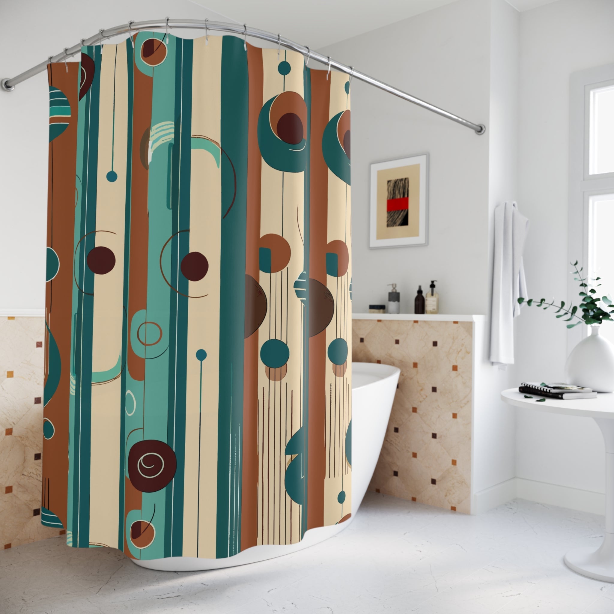 Kate McEnroe New York Mid Century Modern Retro 50s Geometric Orbs Shower CurtainShower Curtains10943647272440530870
