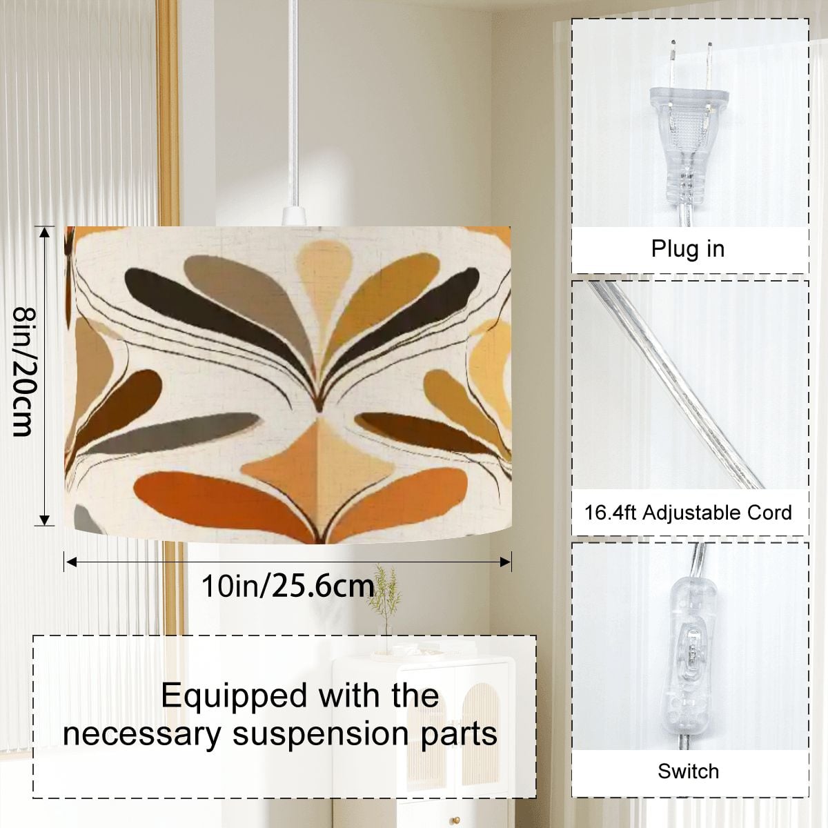 Kate McEnroe New York Mid Century Modern Retro 70s Mod Floral Plug In Swag LampPendant LightsaAWE0IGshs