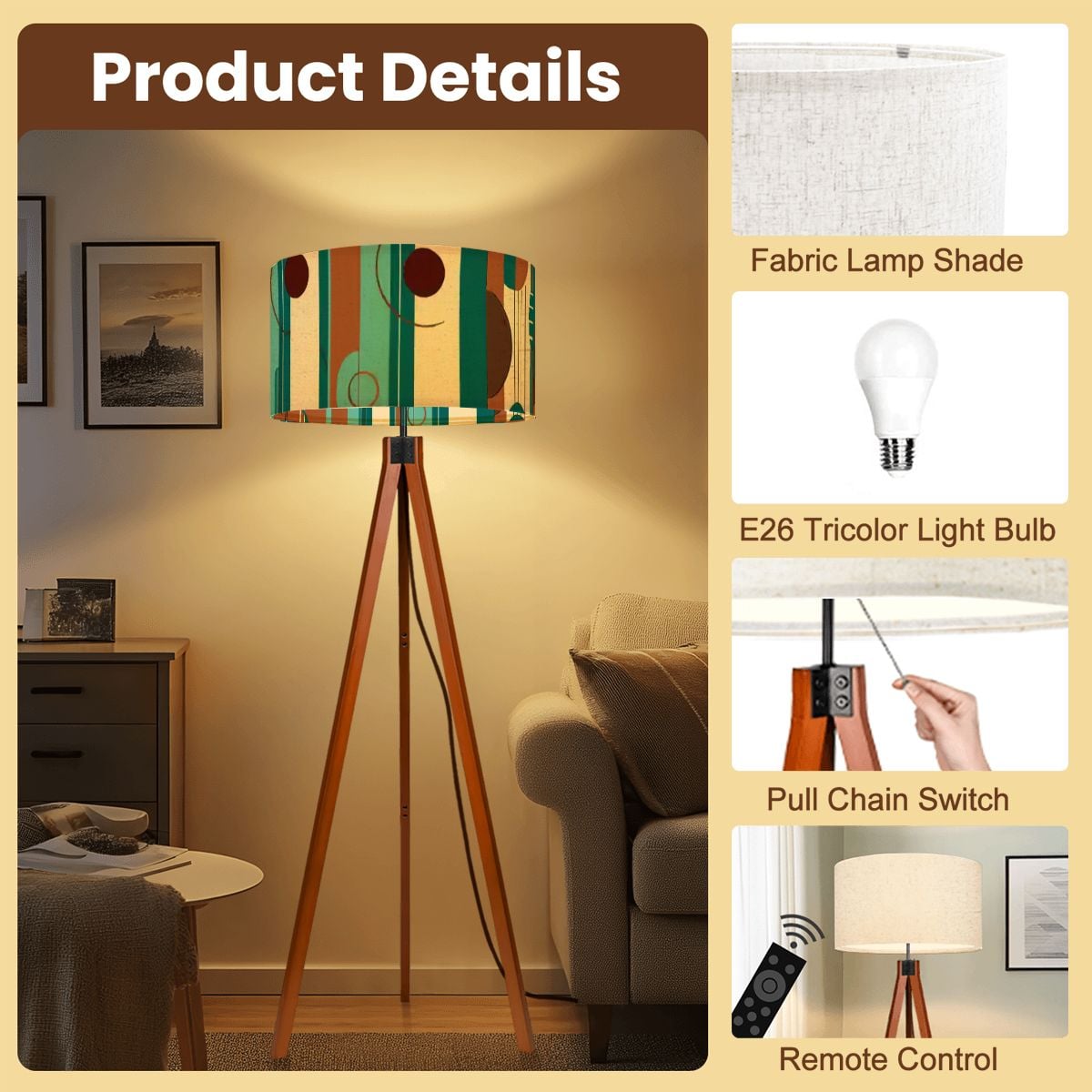 Kate McEnroe New York Mid Century Modern Retro Abstract Stripes Tripod Floor Lamp 70s MCM LightingTripod Floor LampsNOWUgv5uCM