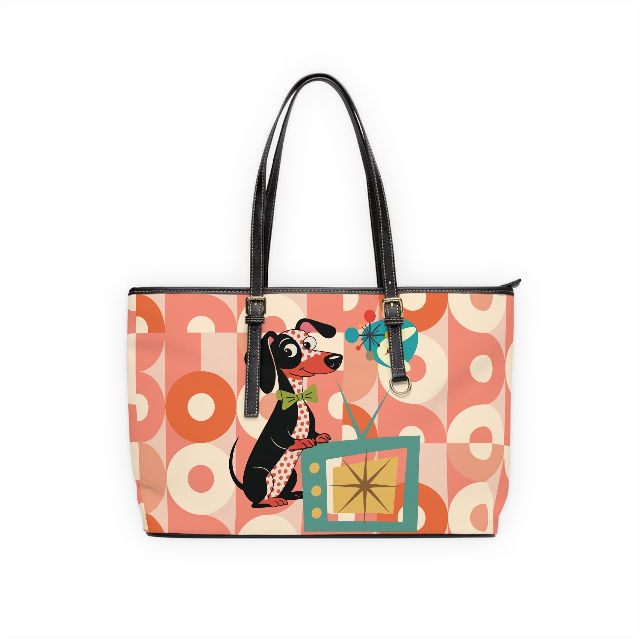 Kate McEnroe New York Mid Century Modern Retro Atomic Dachshund Tote, MCM Dog Lover Handbag, 50s Kitsch Mod TV PurseTotes26613234236243769251