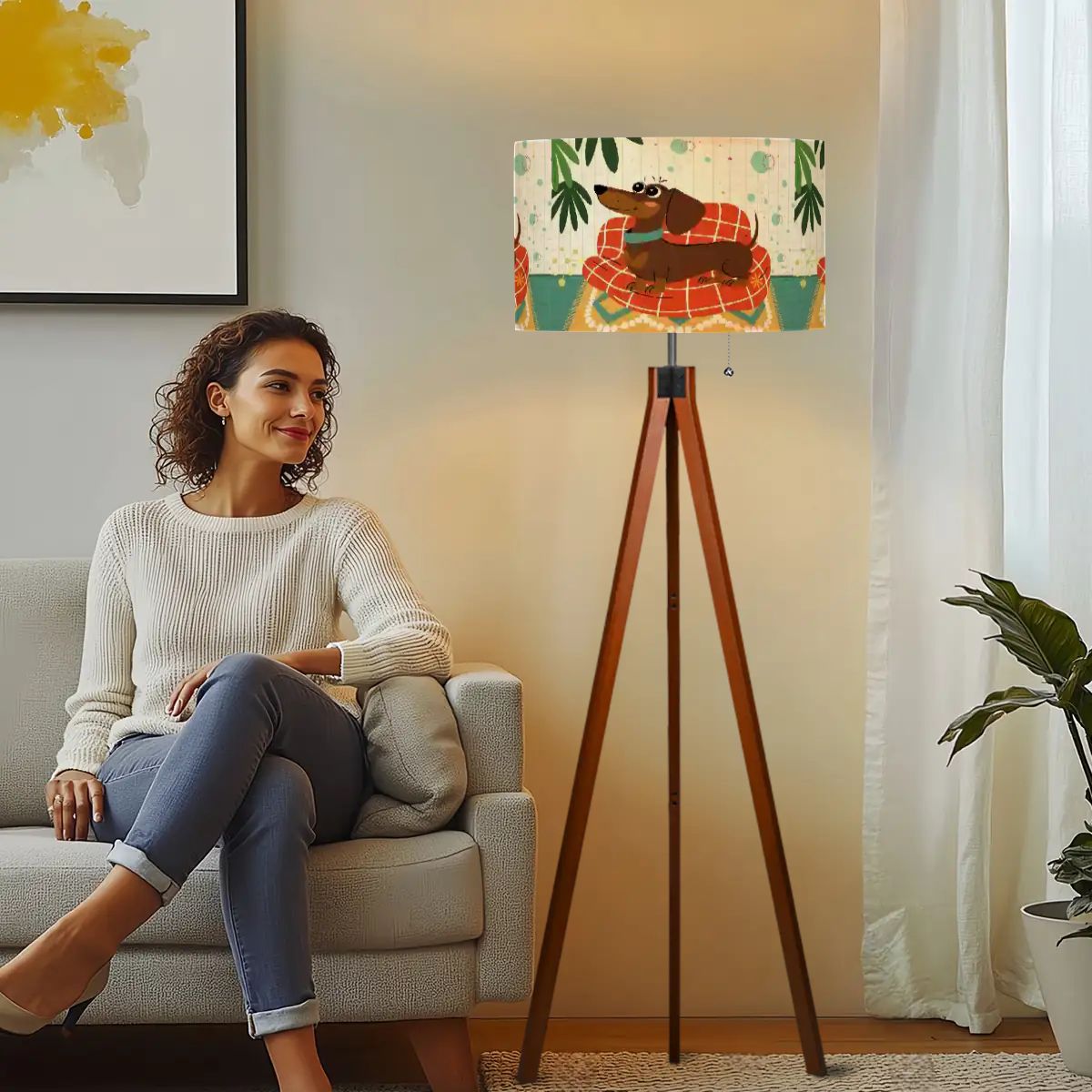 Kate McEnroe New York Mid Century Modern Retro Atomic Doxie Dog Tripod Floor LampTripod Floor LampsDFlM0NLefJ