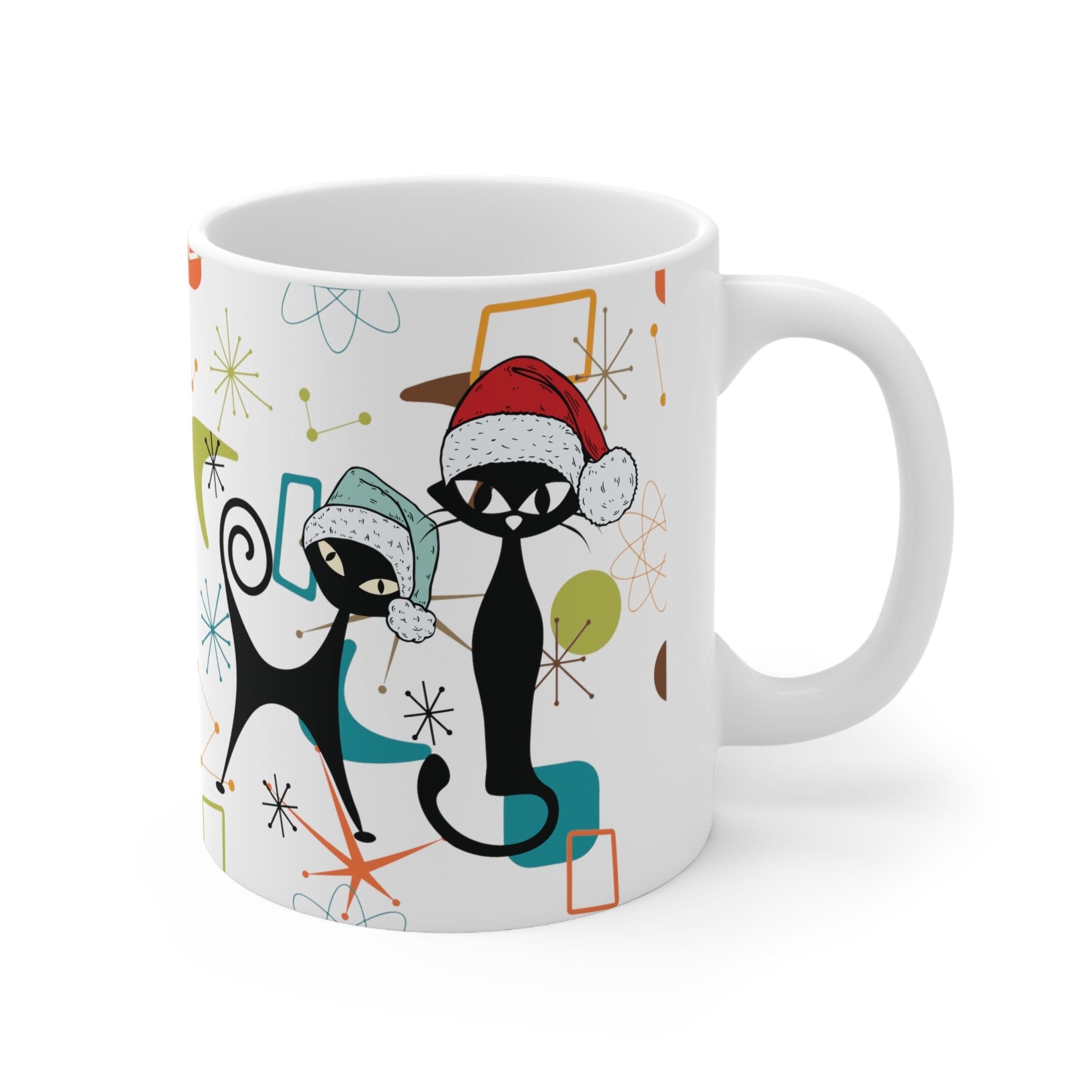 Kate McEnroe New York Mid Century Modern Retro Christmas Atomic Cat Mug, MCM Kitschy Boomerang Starburst Holiday DrinkwareMugs31064748247790904443