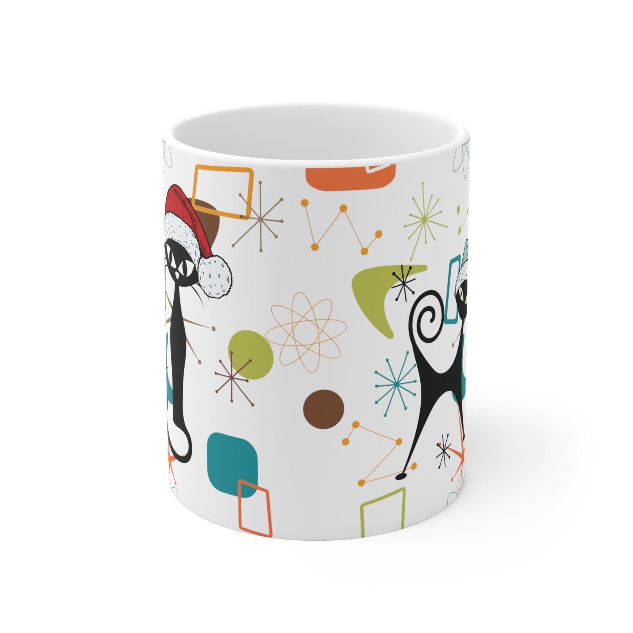 Kate McEnroe New York Mid Century Modern Retro Christmas Atomic Cat Mug, MCM Kitschy Boomerang Starburst Holiday DrinkwareMugs31064748247790904443